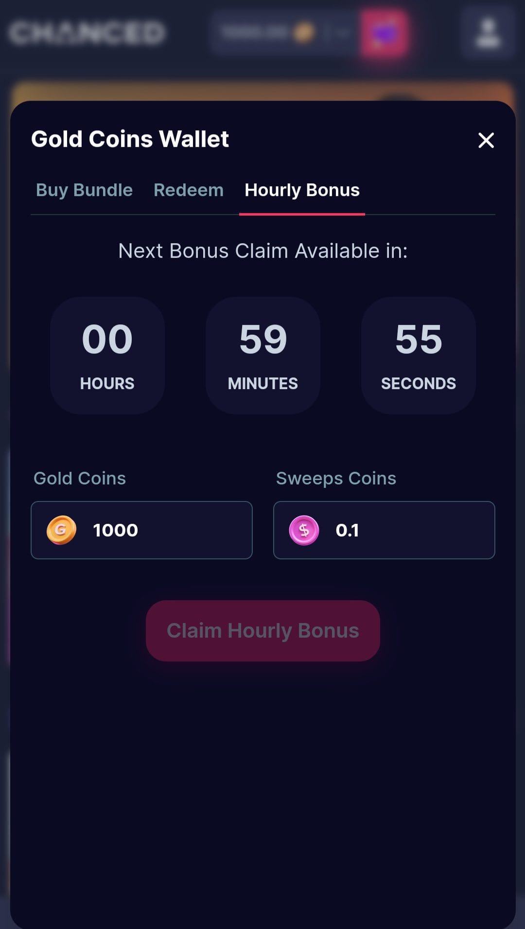Chanced Casino hourly bonuses