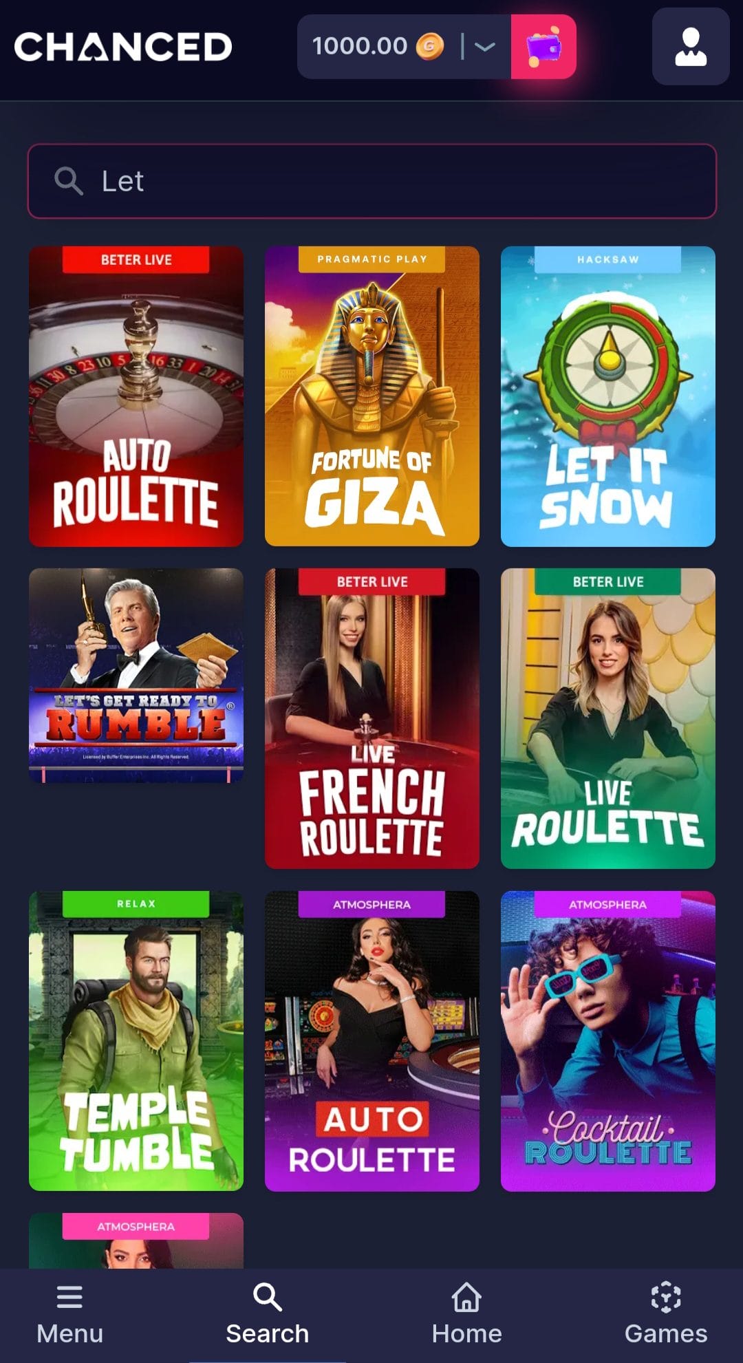 Chanced Casino search