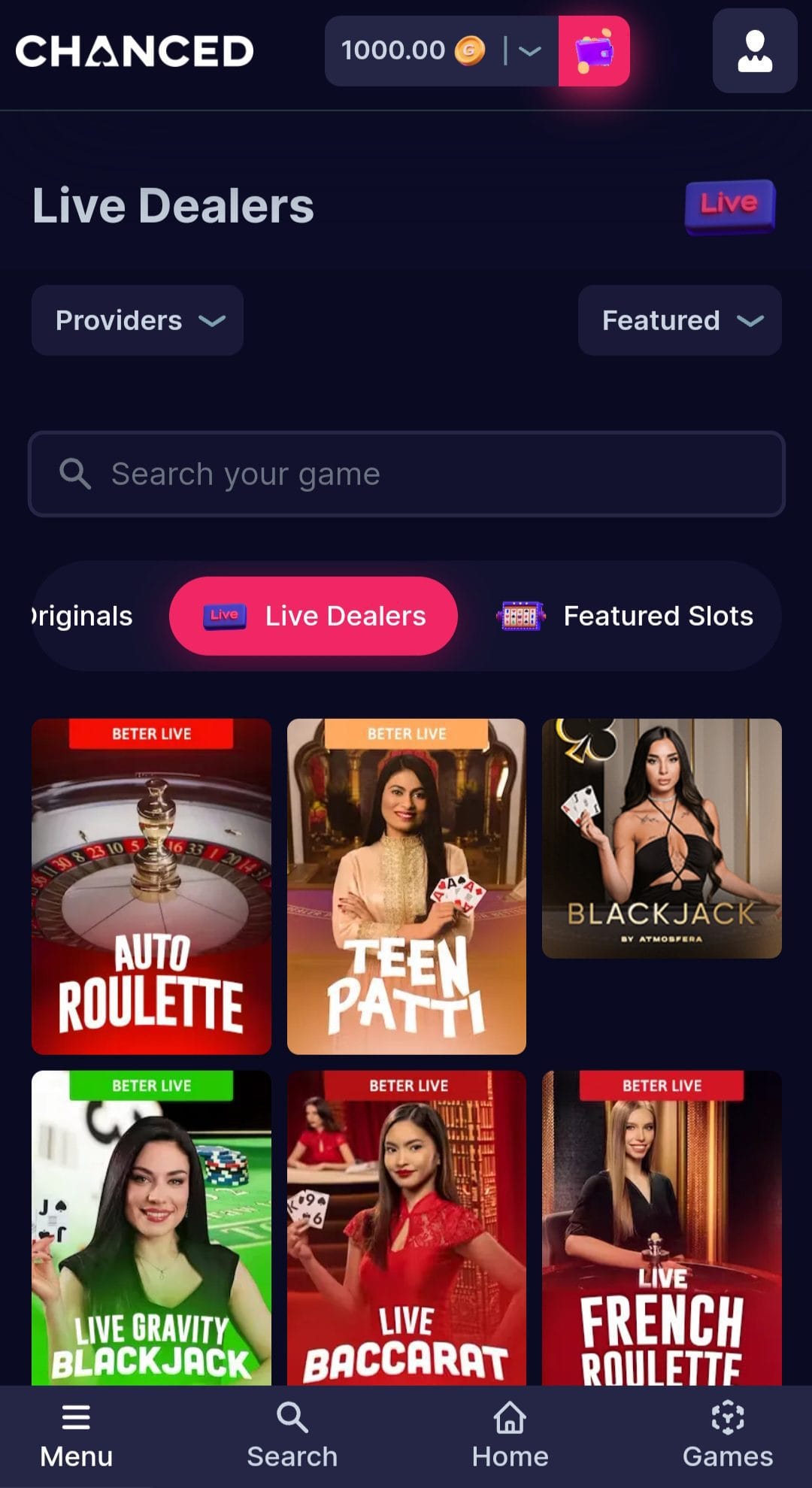 Chanced Casino live dealers