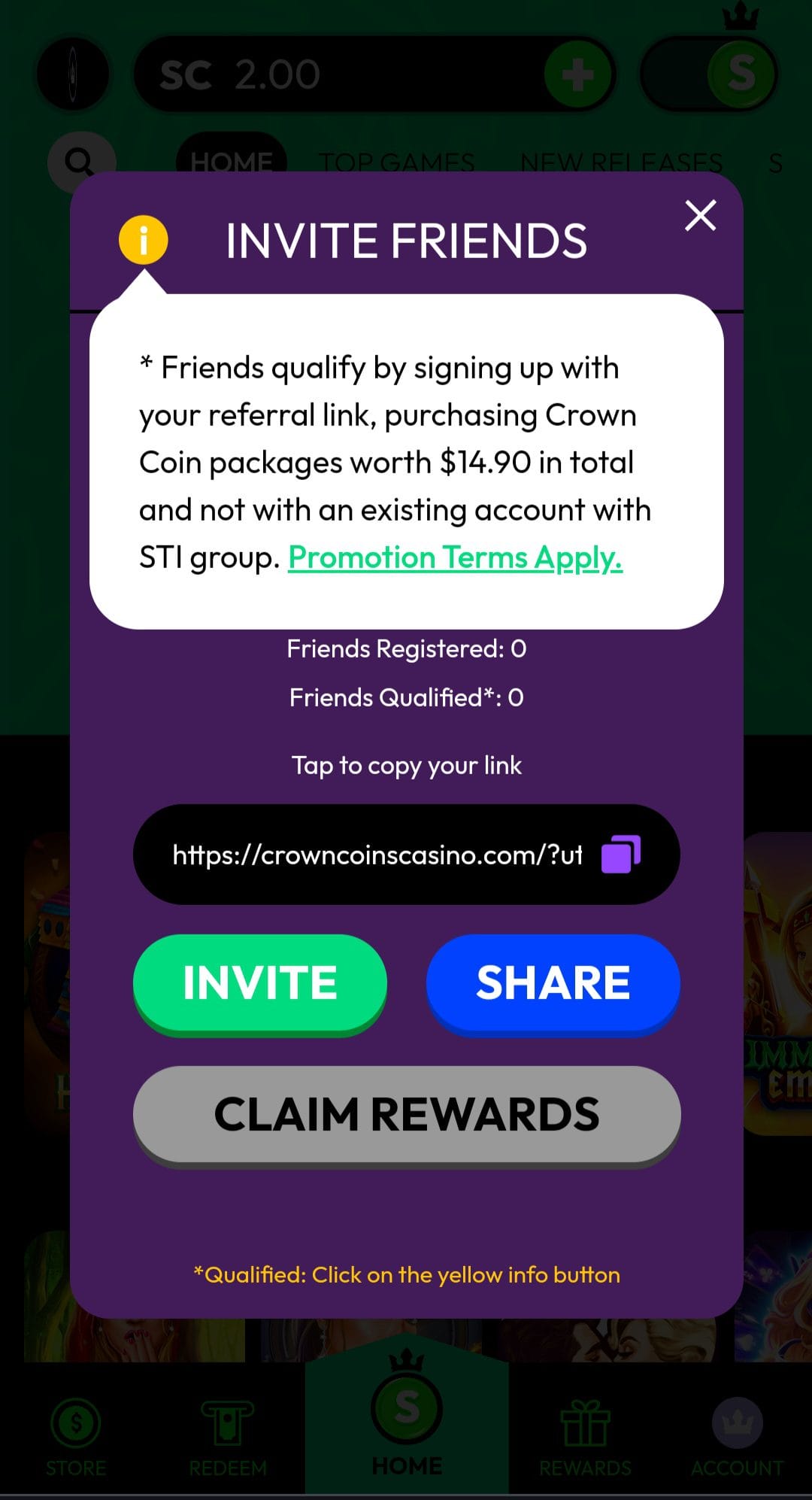 CrownCoins Casino referral program
