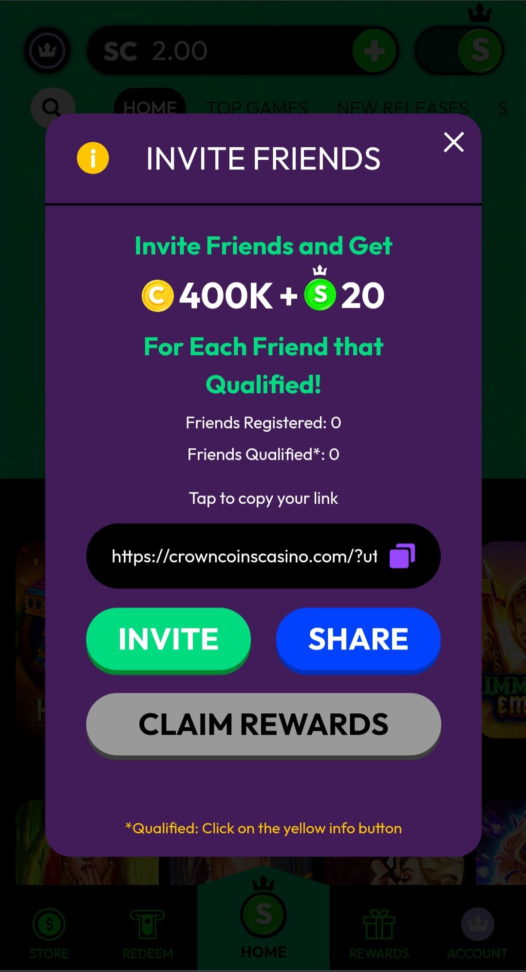 CrownCoins Casino referral code