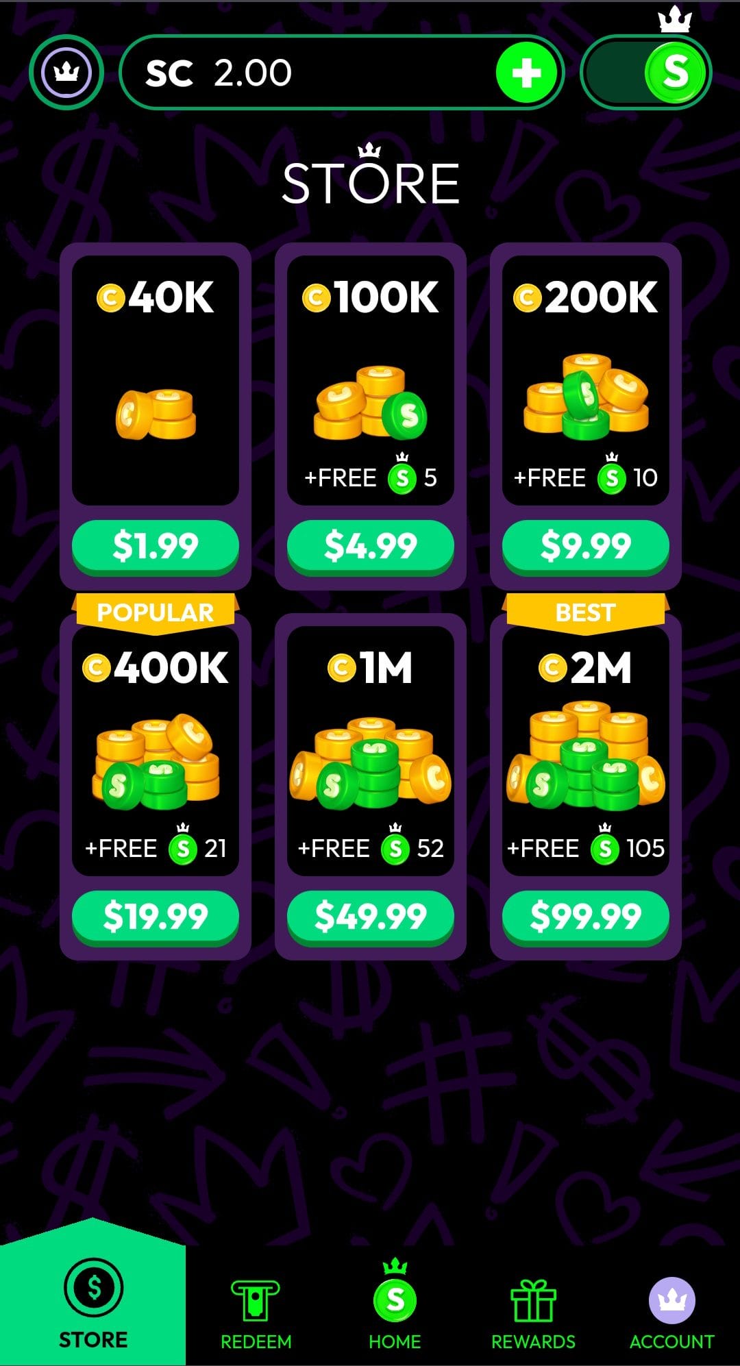 CrownCoins Casino store