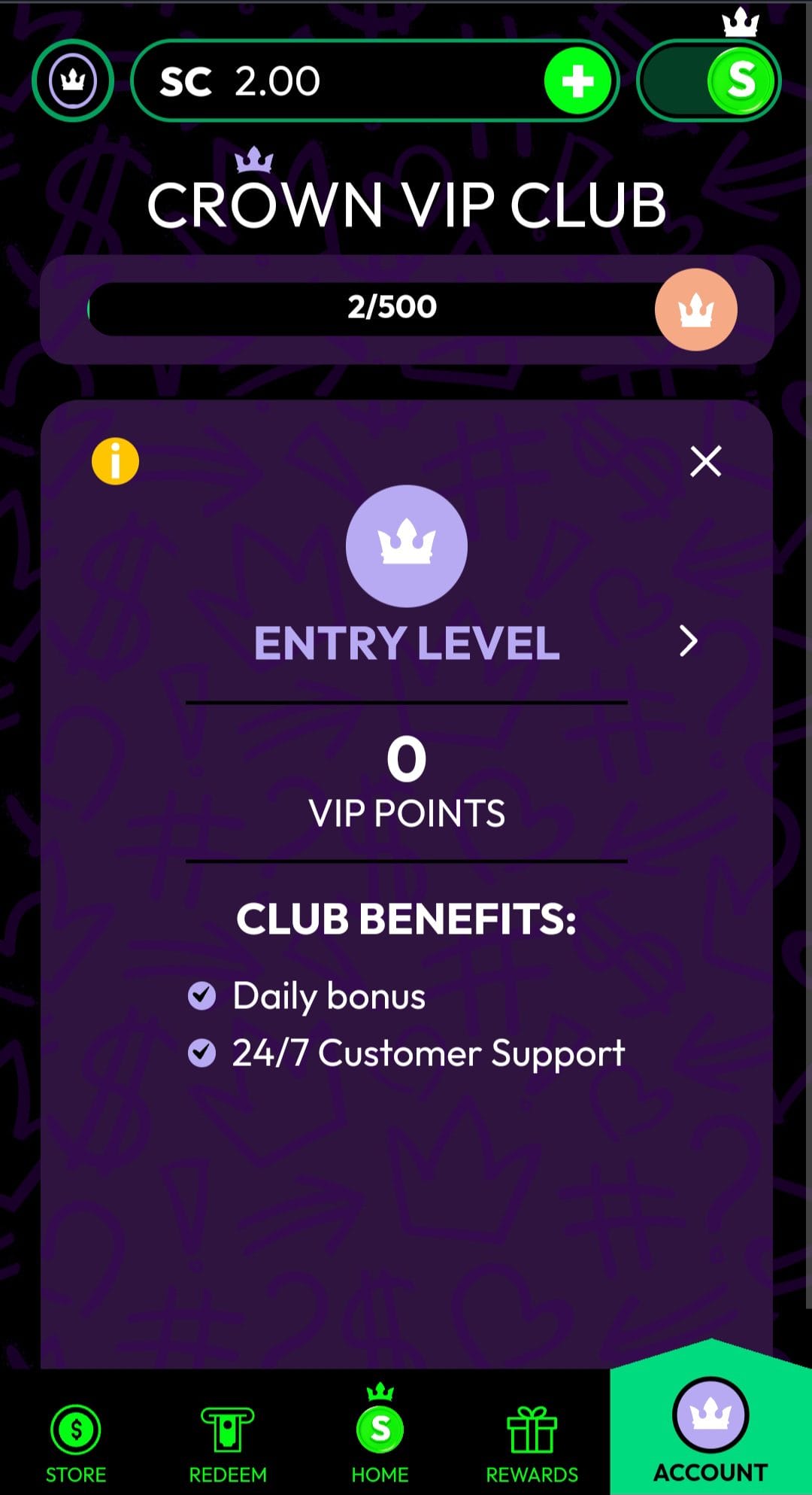 CrownCoins Casino Entry Level
