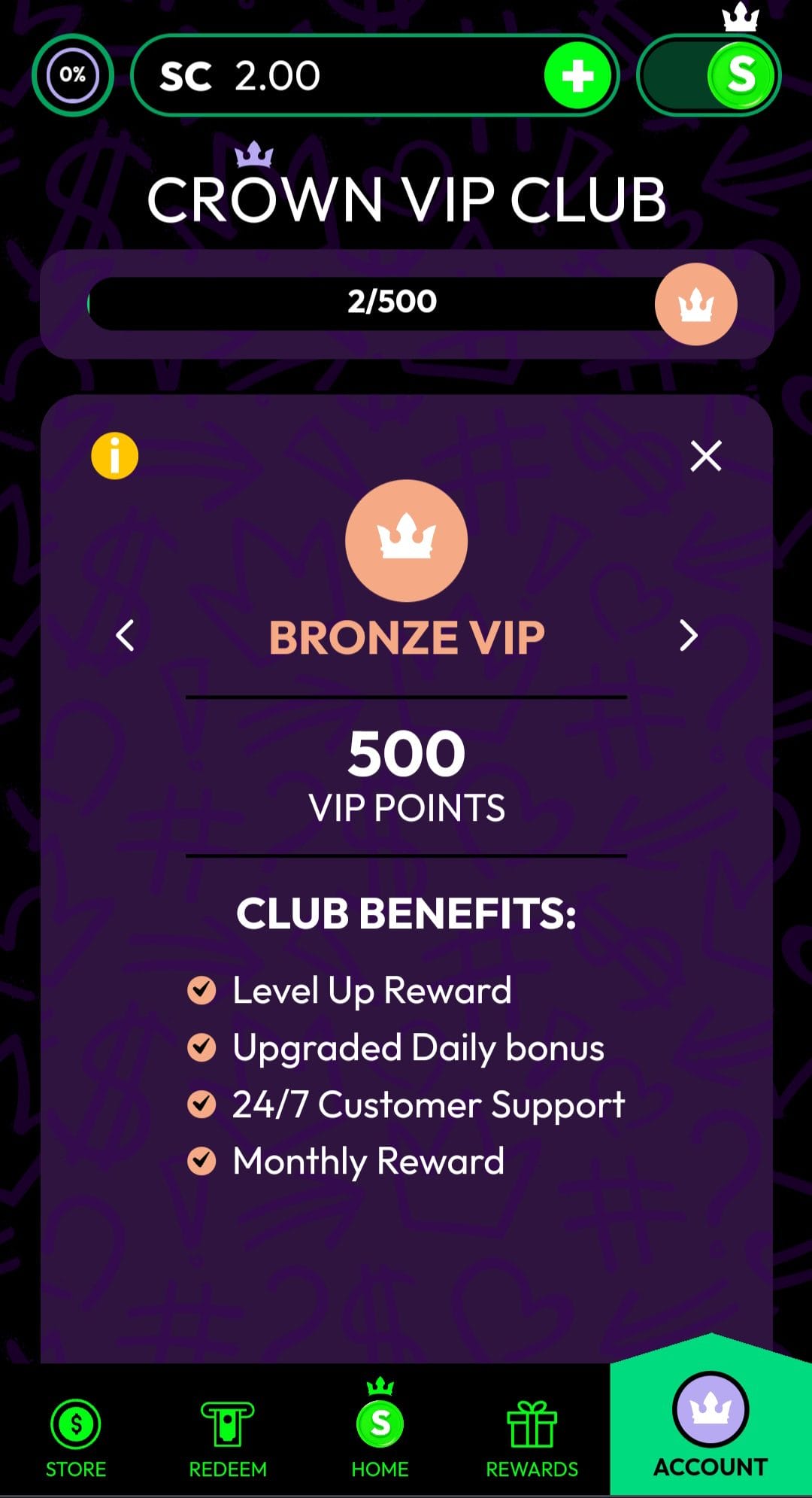 CrownCoins Casino Bronze VIP