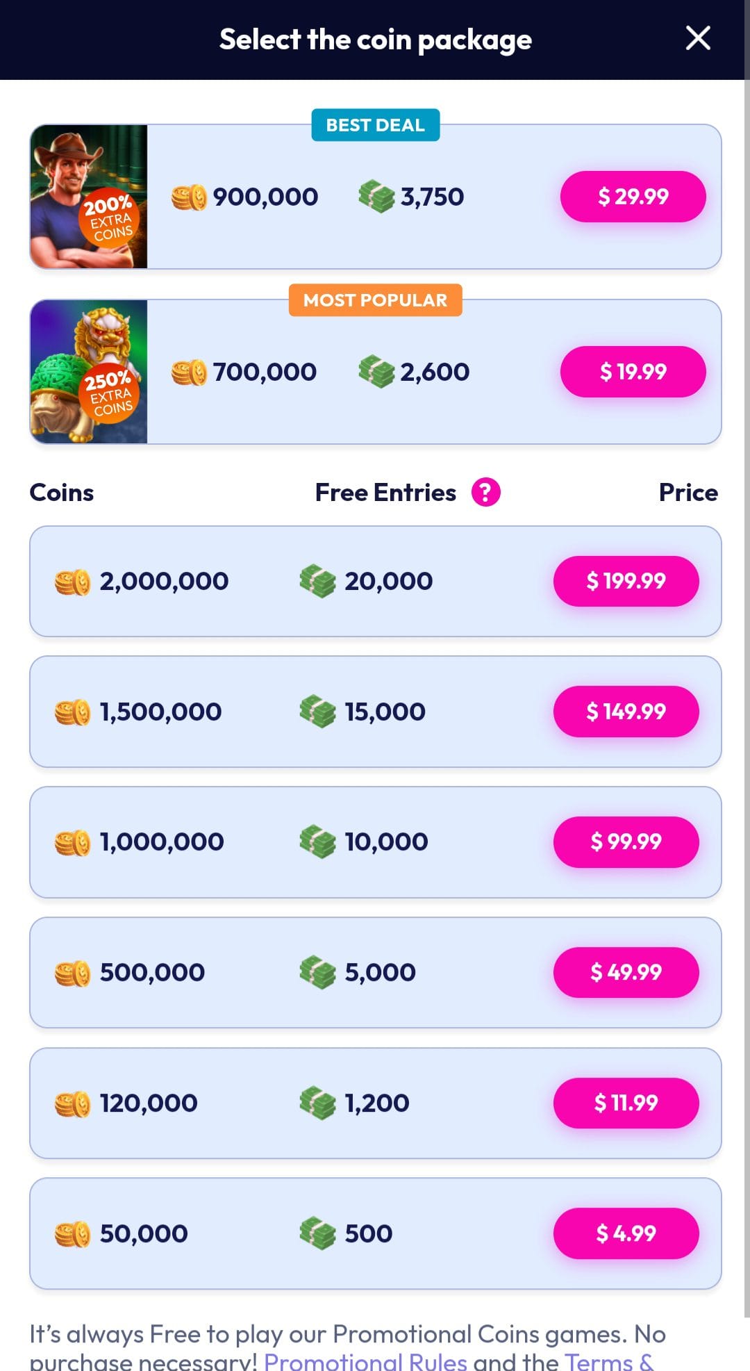 Funrize coin package