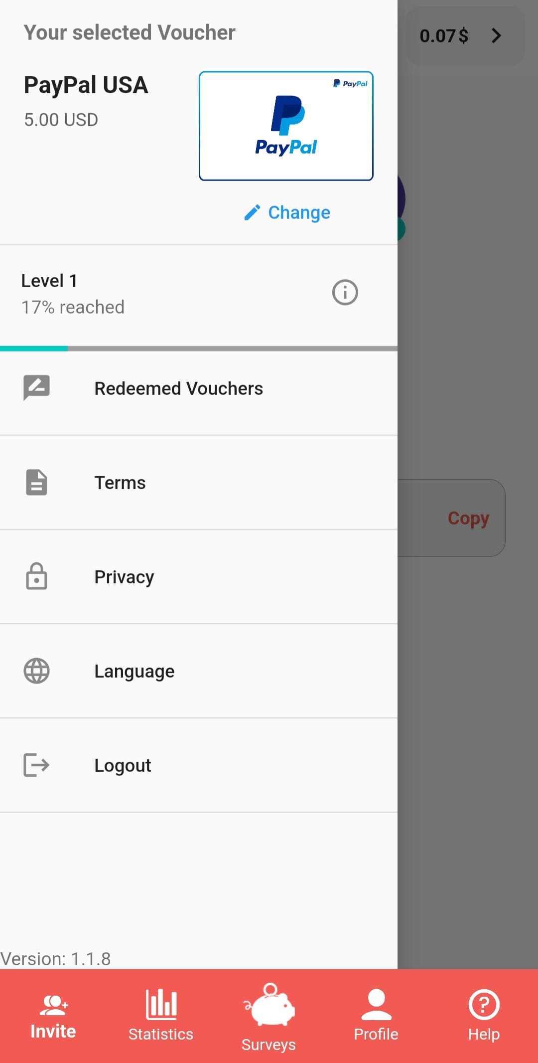 HeyPiggy profile menu