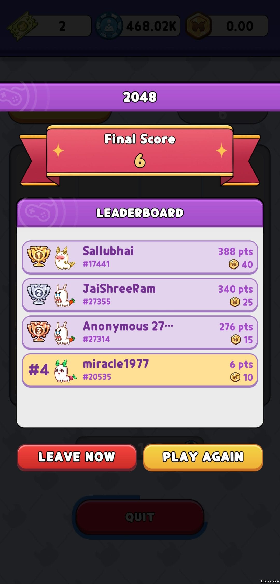 MonsHUB leaderboard