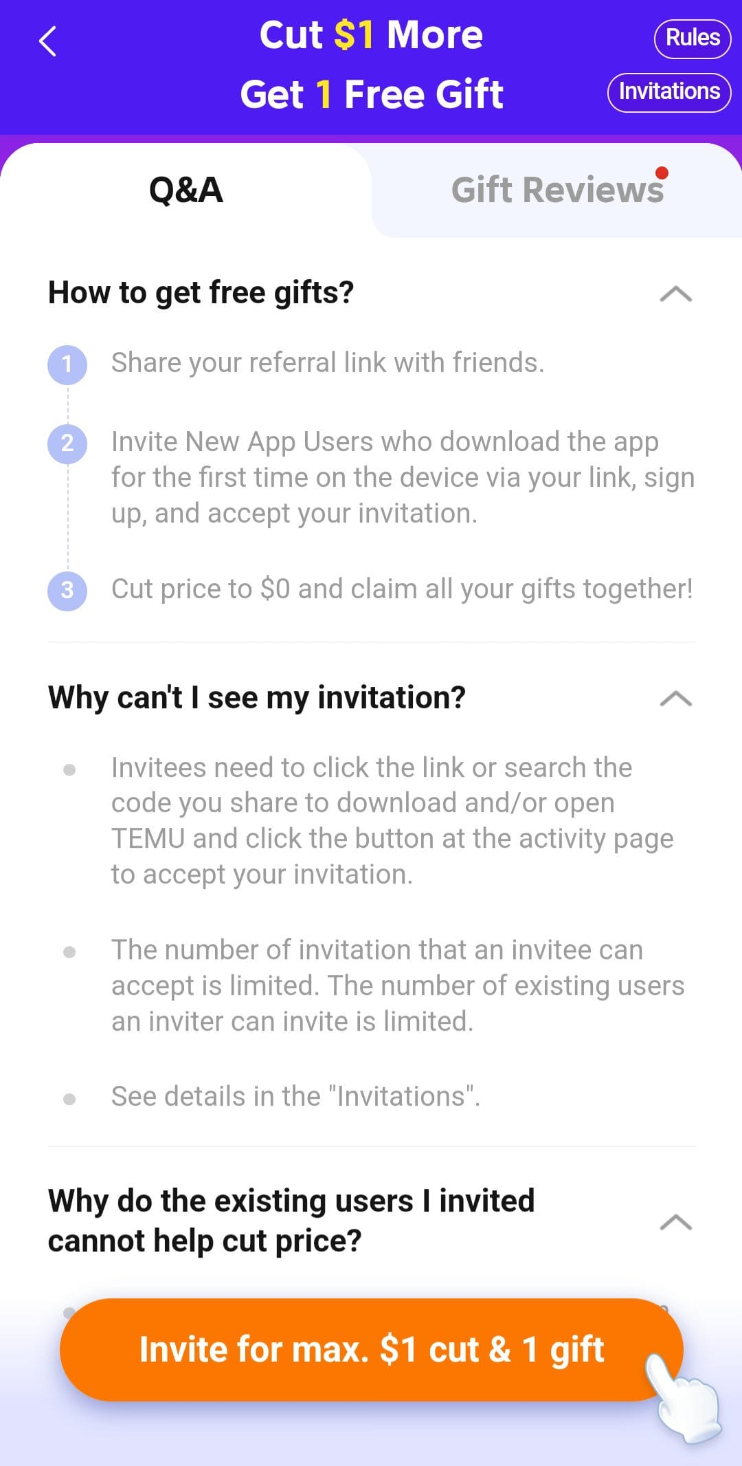 Temu how to earn free gifts