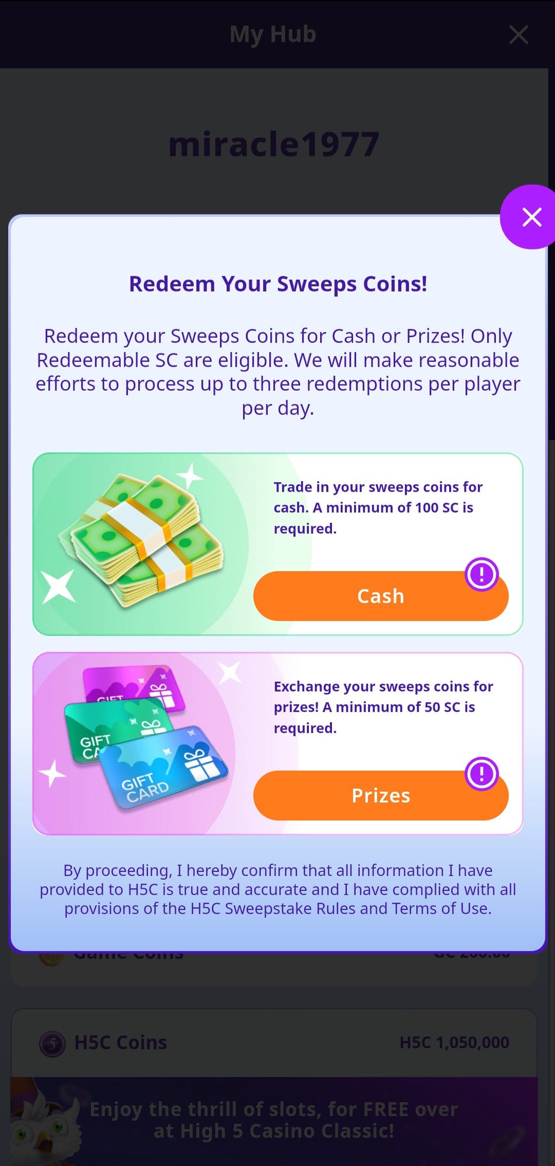 high 5 casino redeem your sweep coins