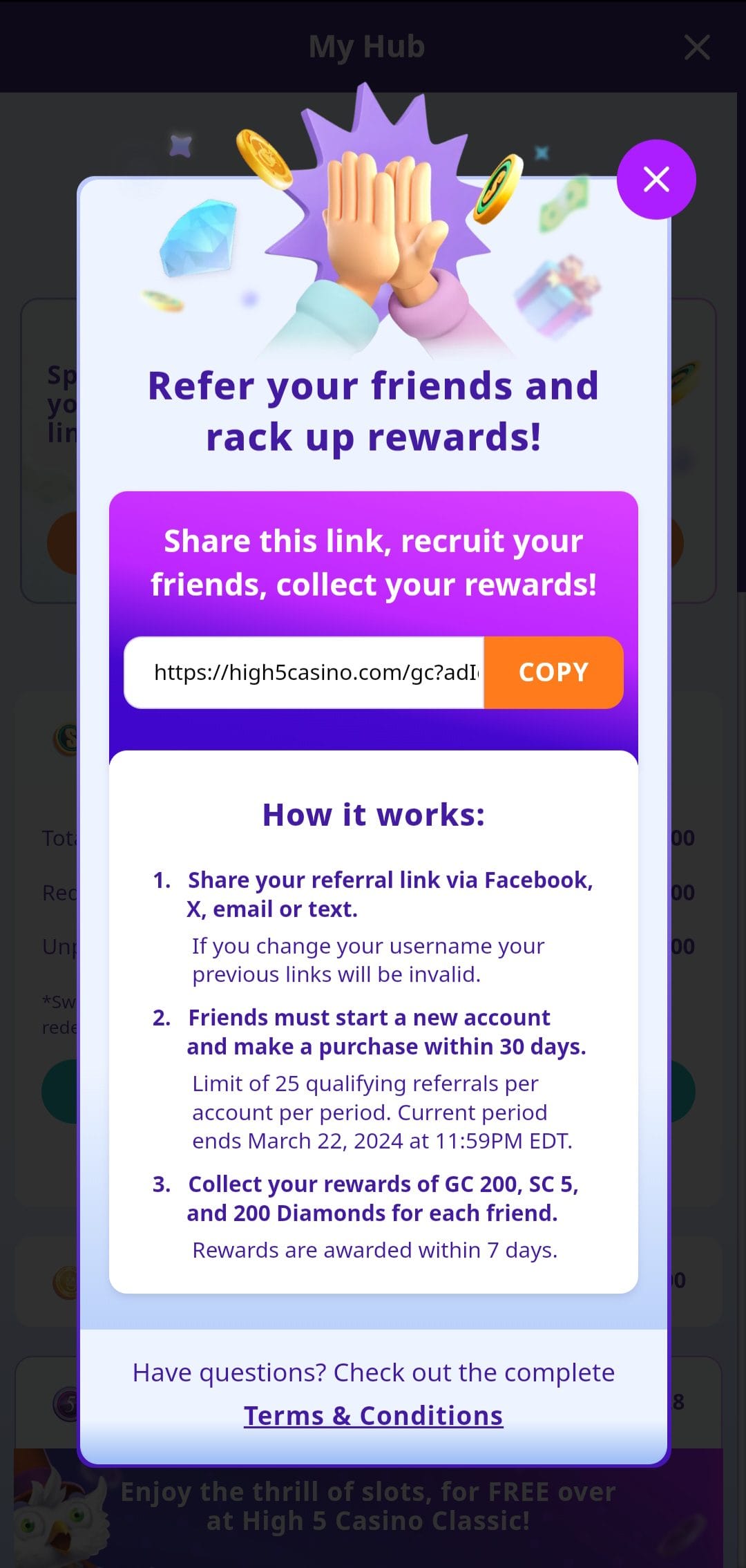 high 5 casino referral code