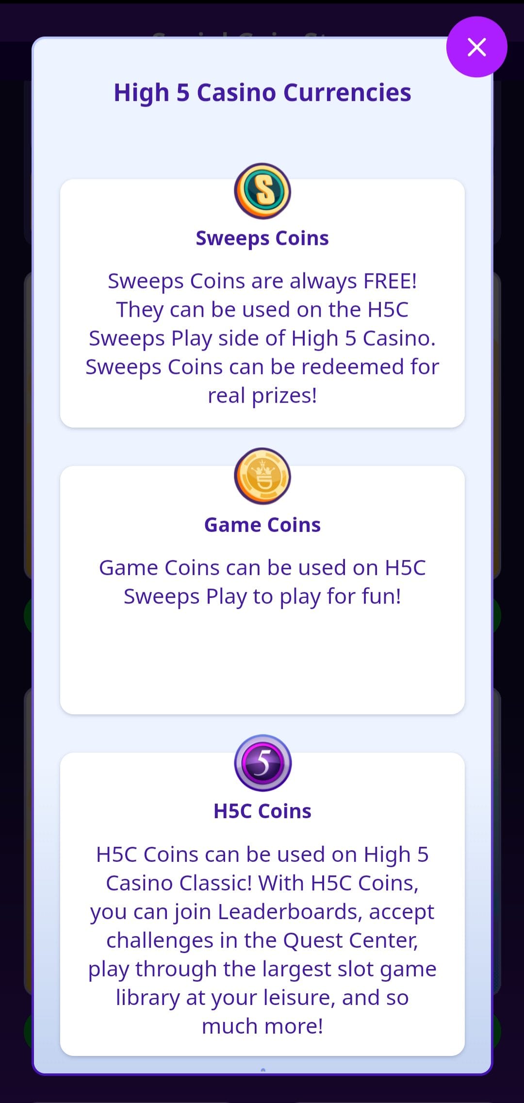 high 5 casino coins