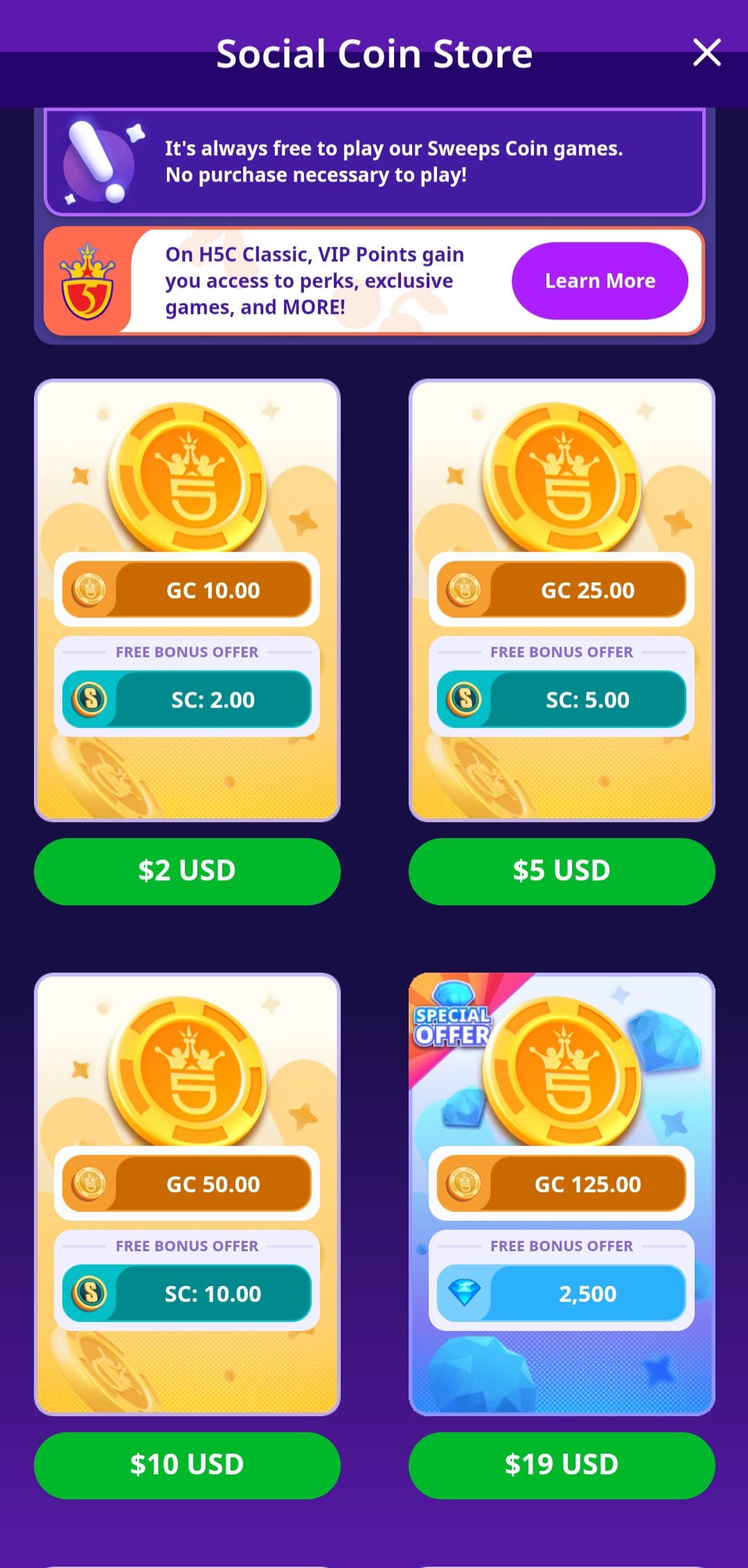 high 5 casino coin store
