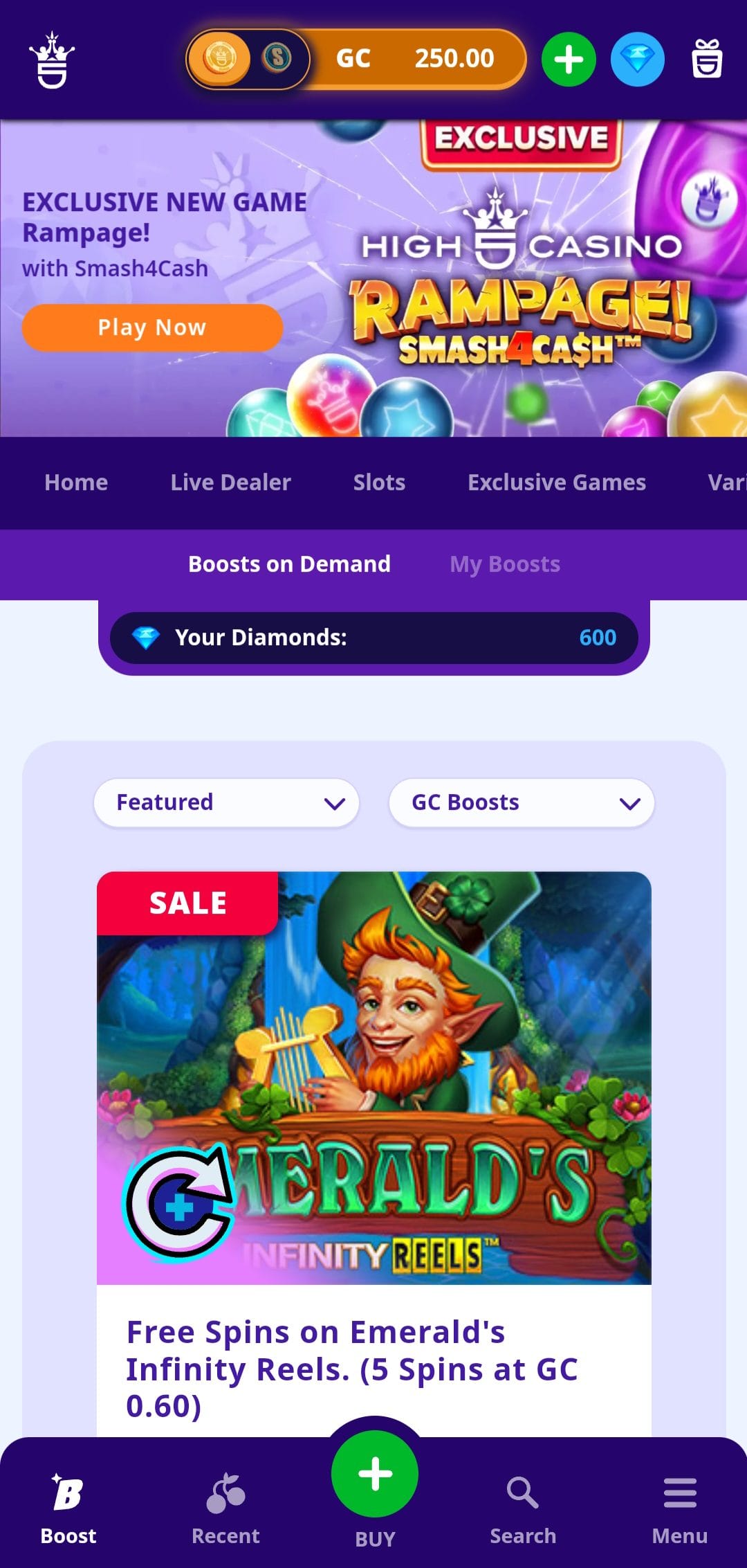 high 5 casino boosts on demand