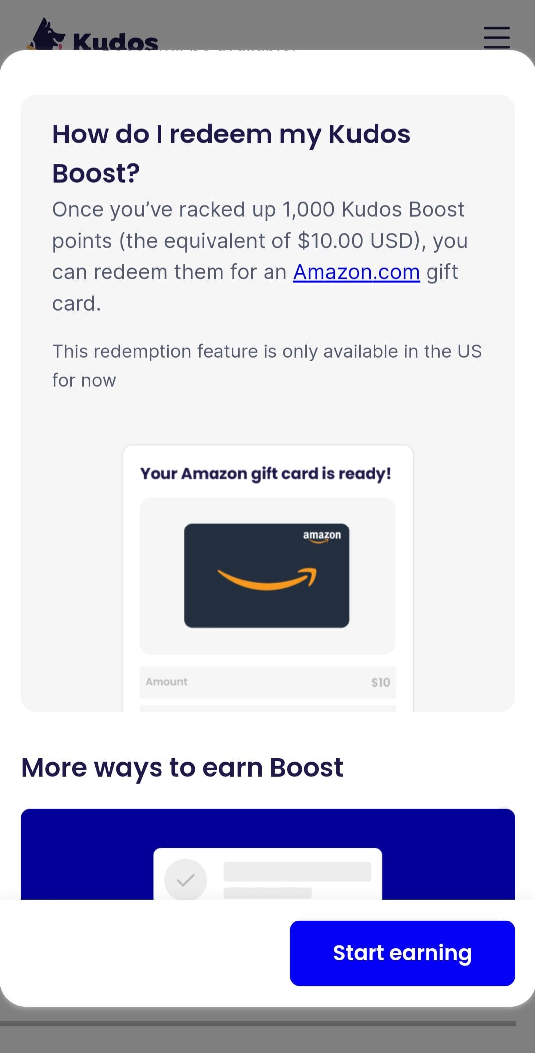 kudos redeem amazon gift card