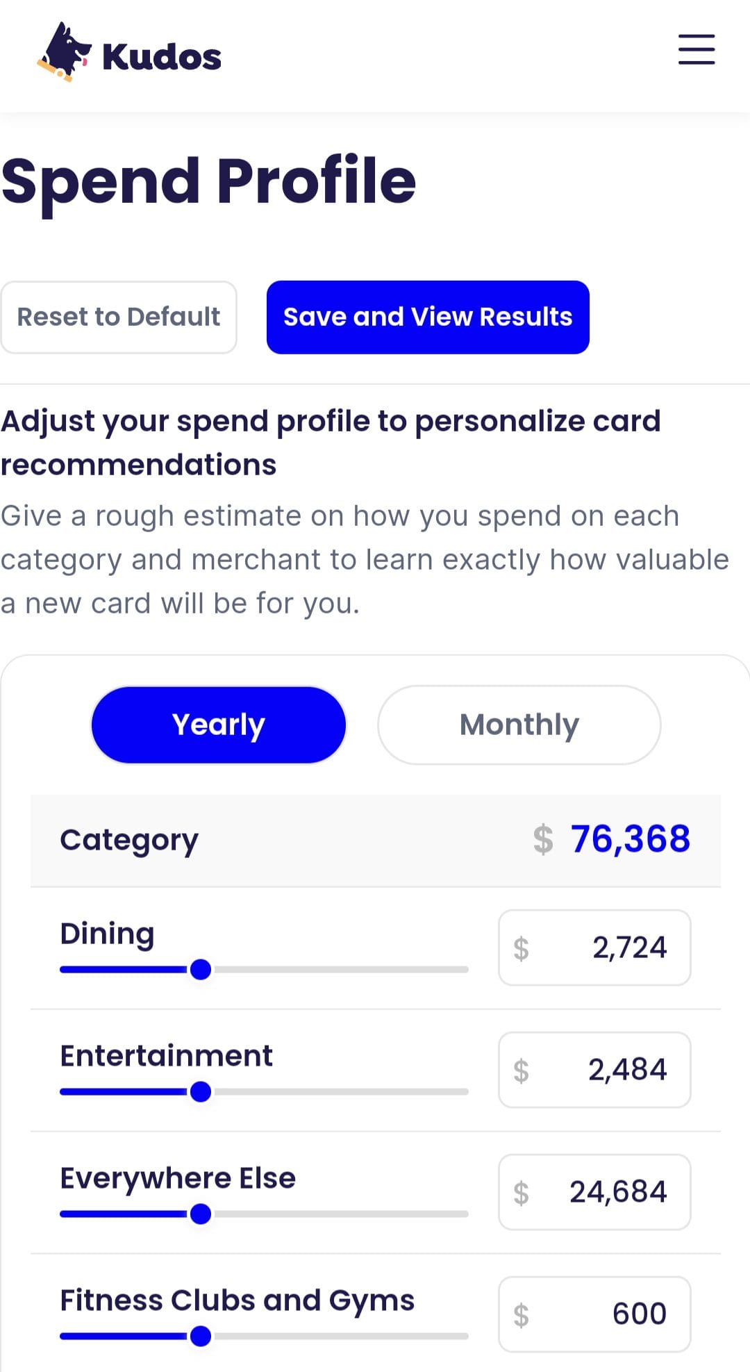 kudos spend profile