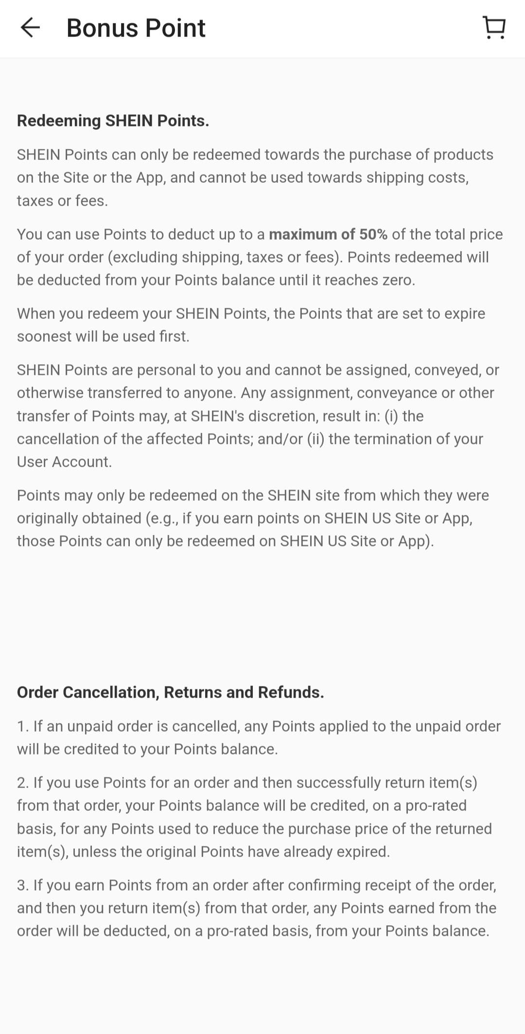 shein bonus points