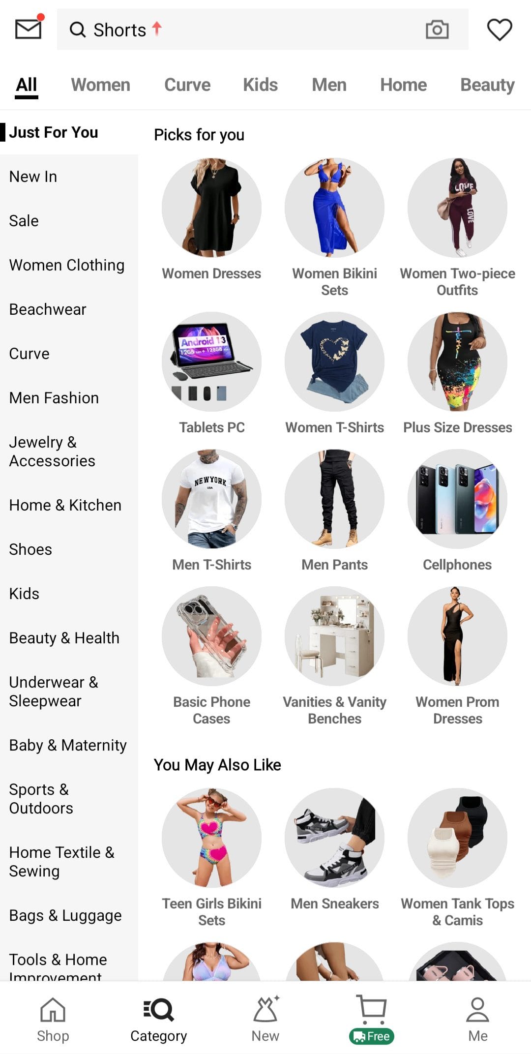 shein categories