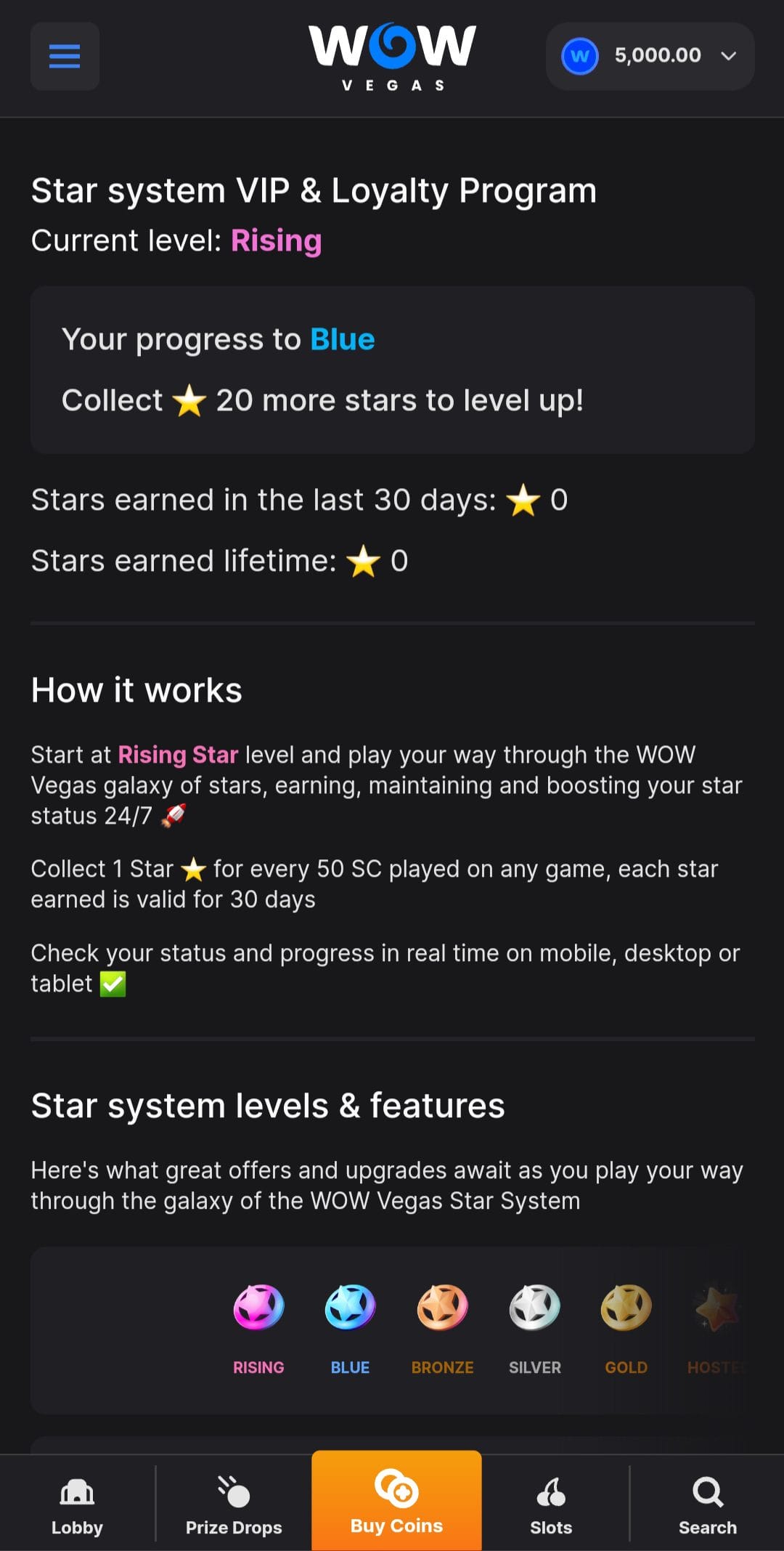 wowvegas current level