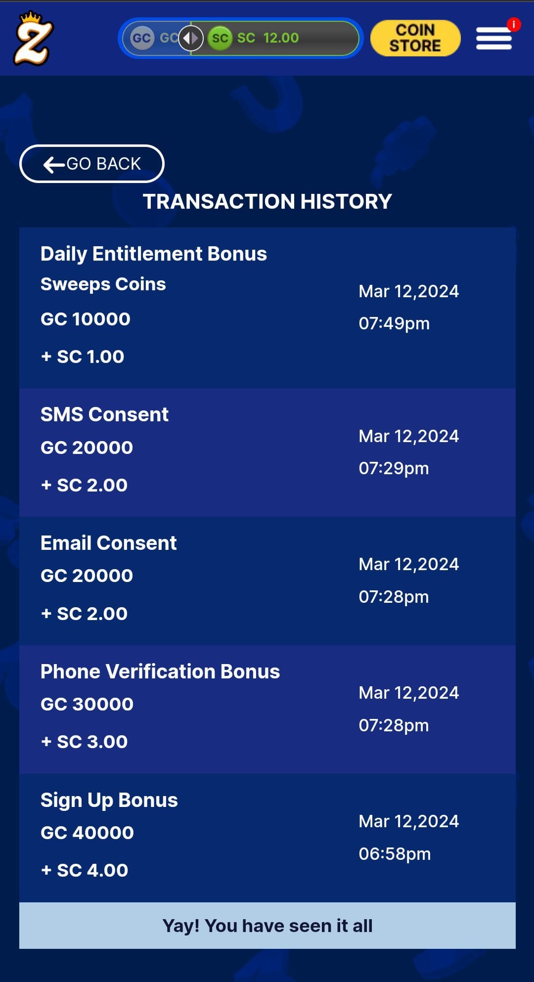 zula casino transaction history