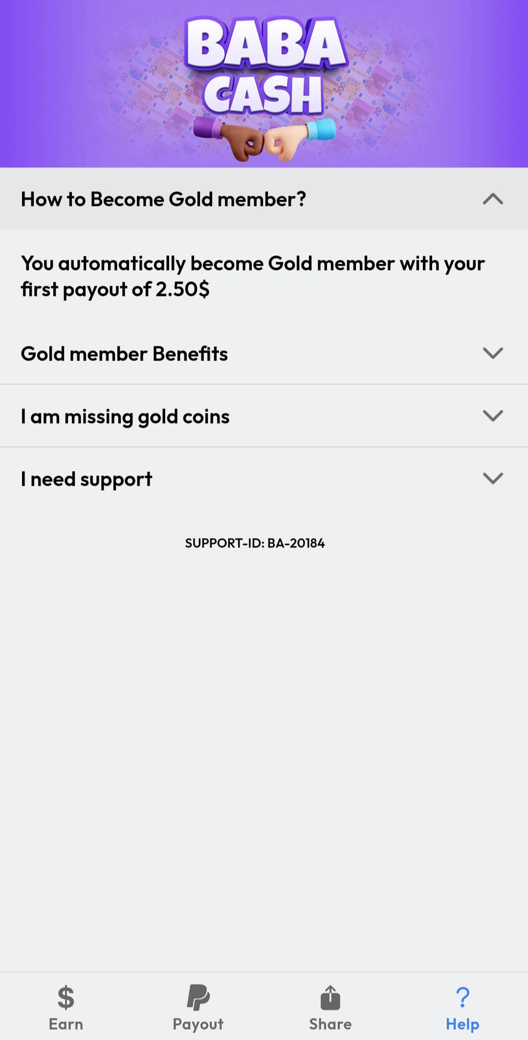 Baba Cash gold member