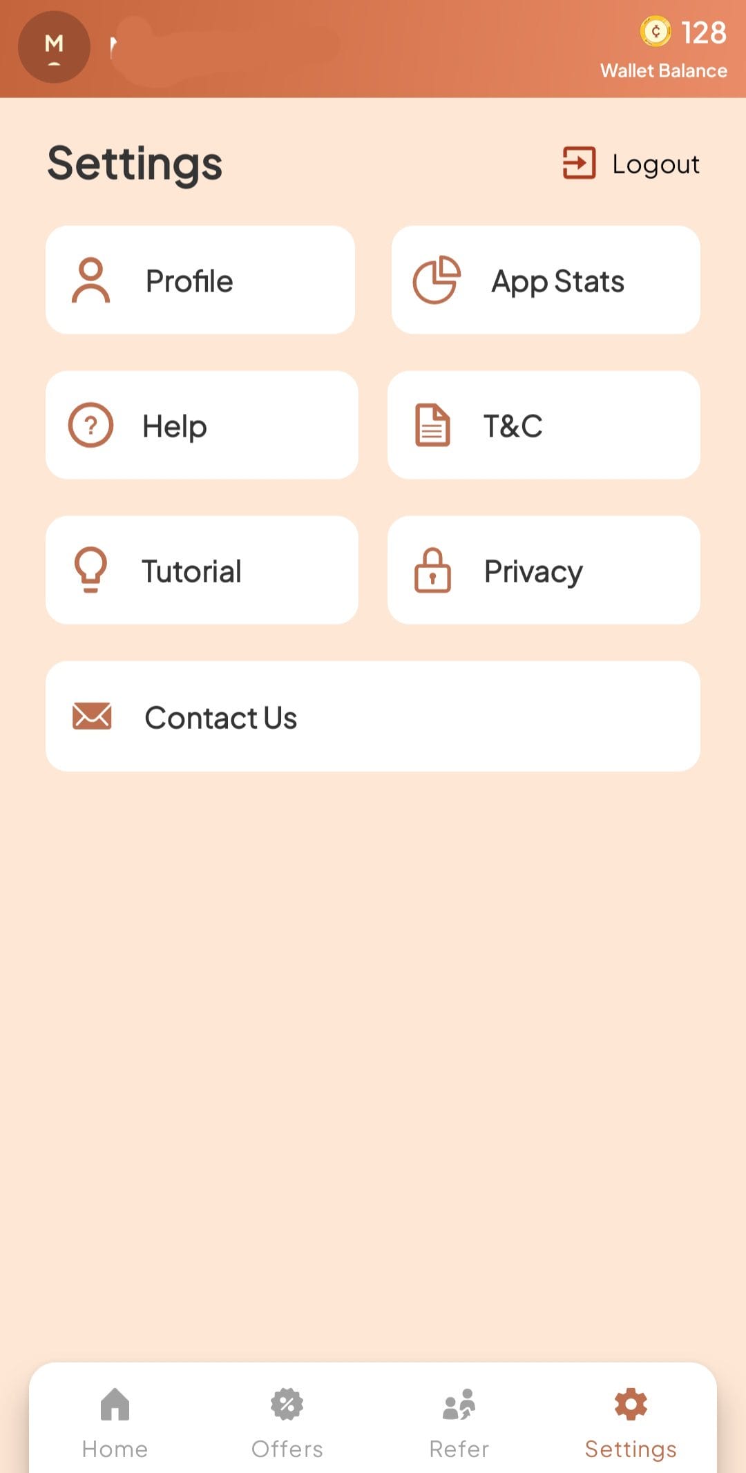 Chillar settings menu