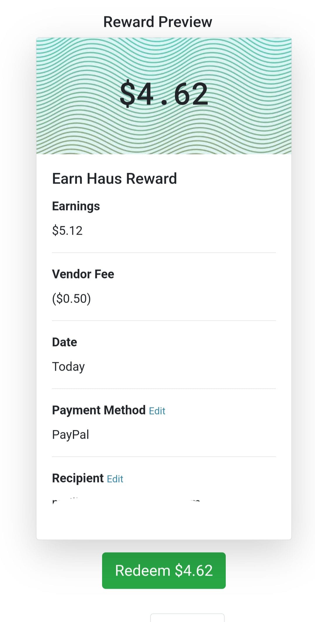 Earn Haus reward preview