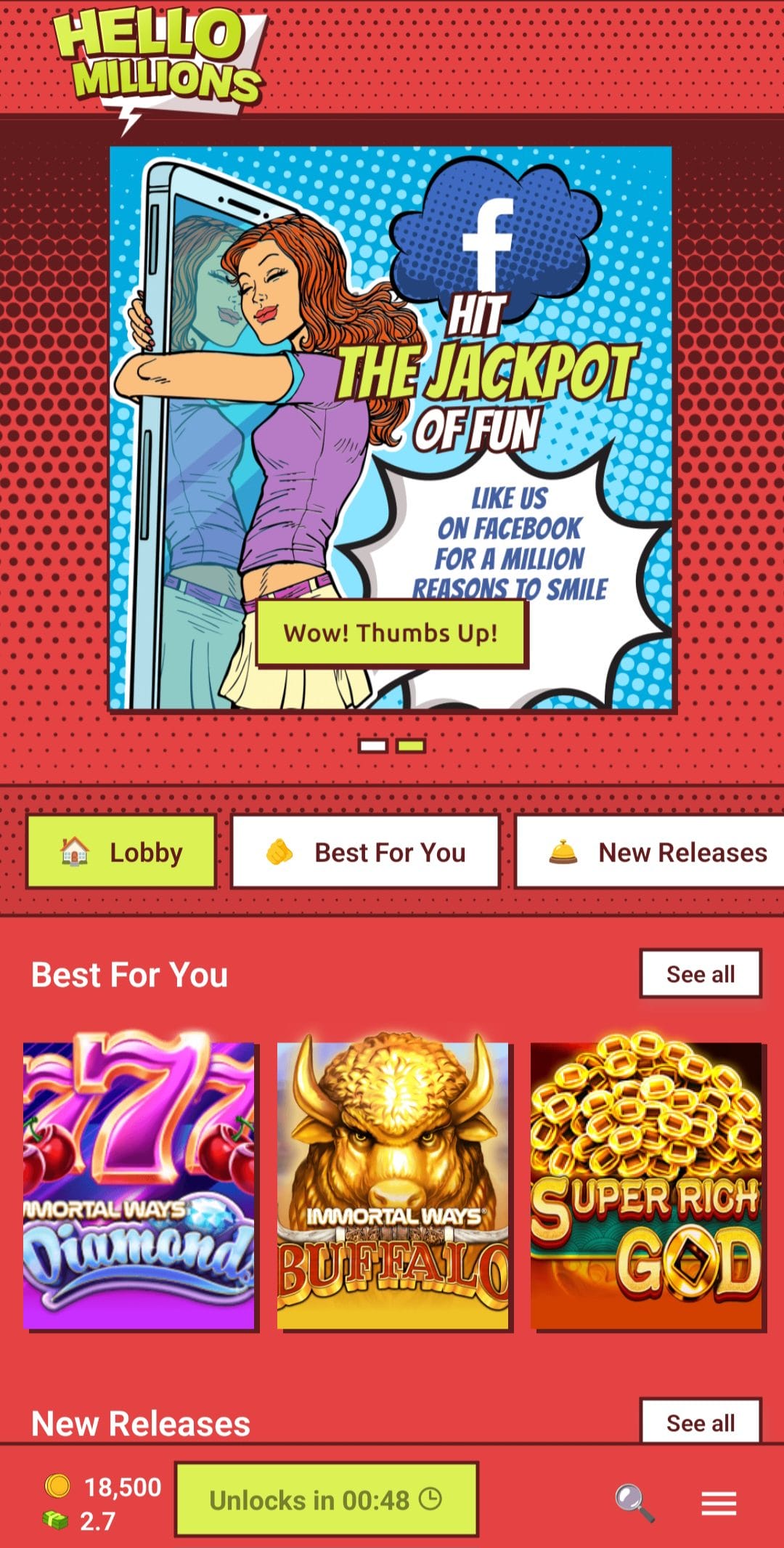 Hello Millions lobby