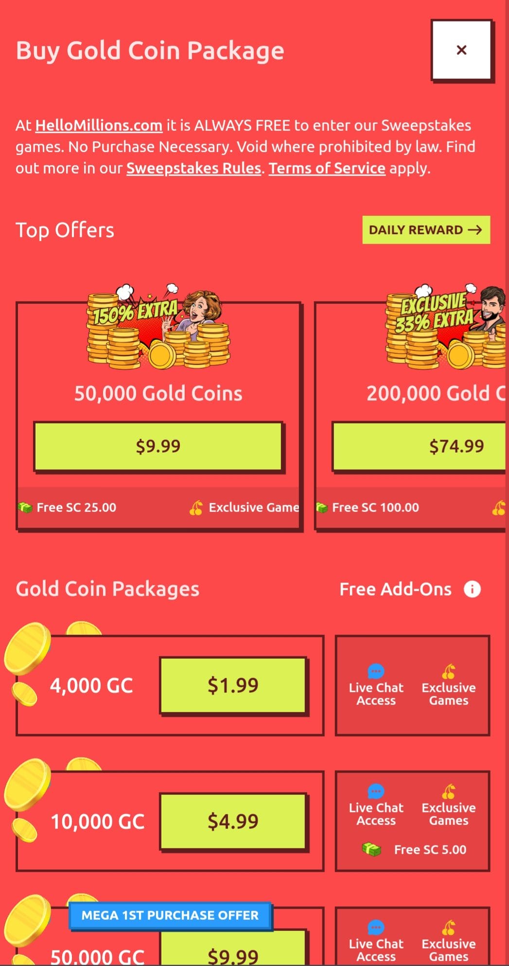 Hello Millions buy coins