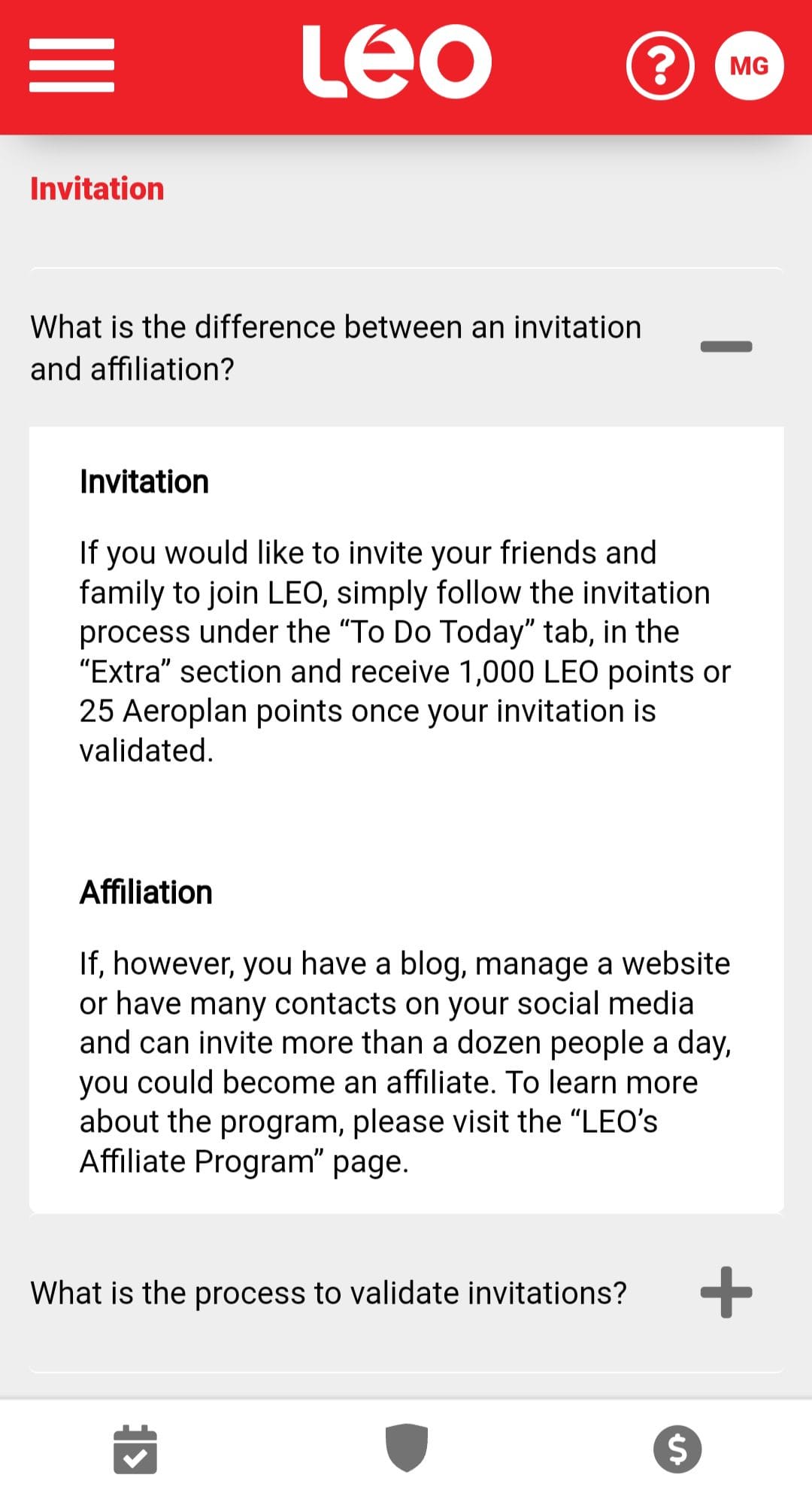 LEO affiliation invite