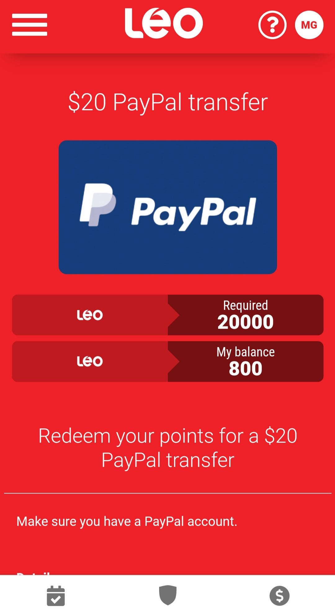 LEO redeem via paypal 