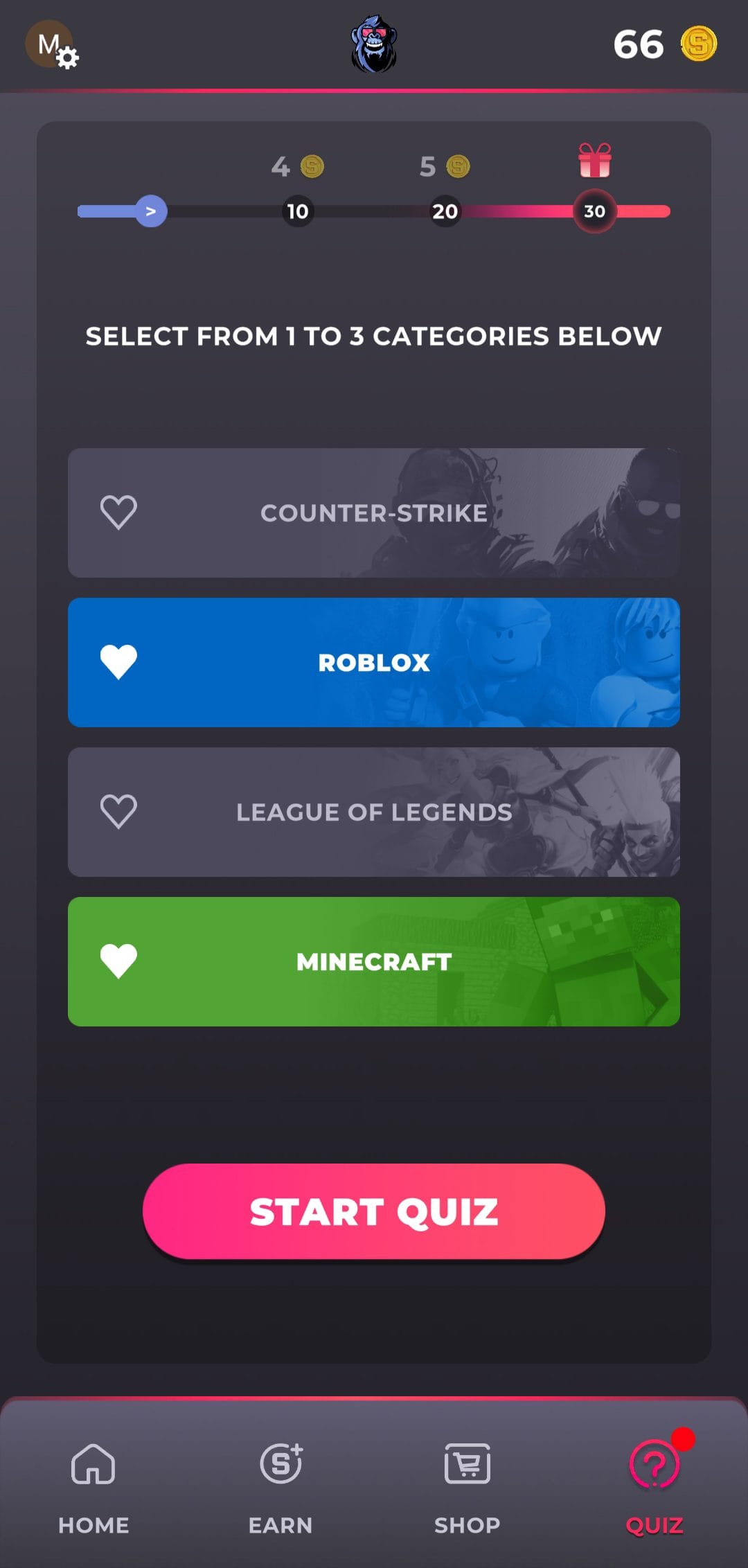 SkinApe for Games quiz game categories