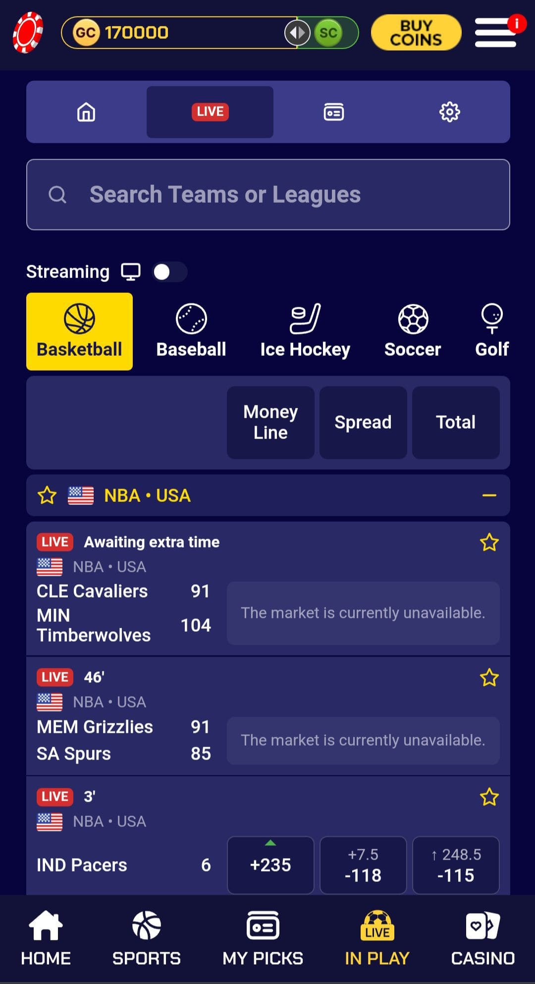 Sportzino in play tab