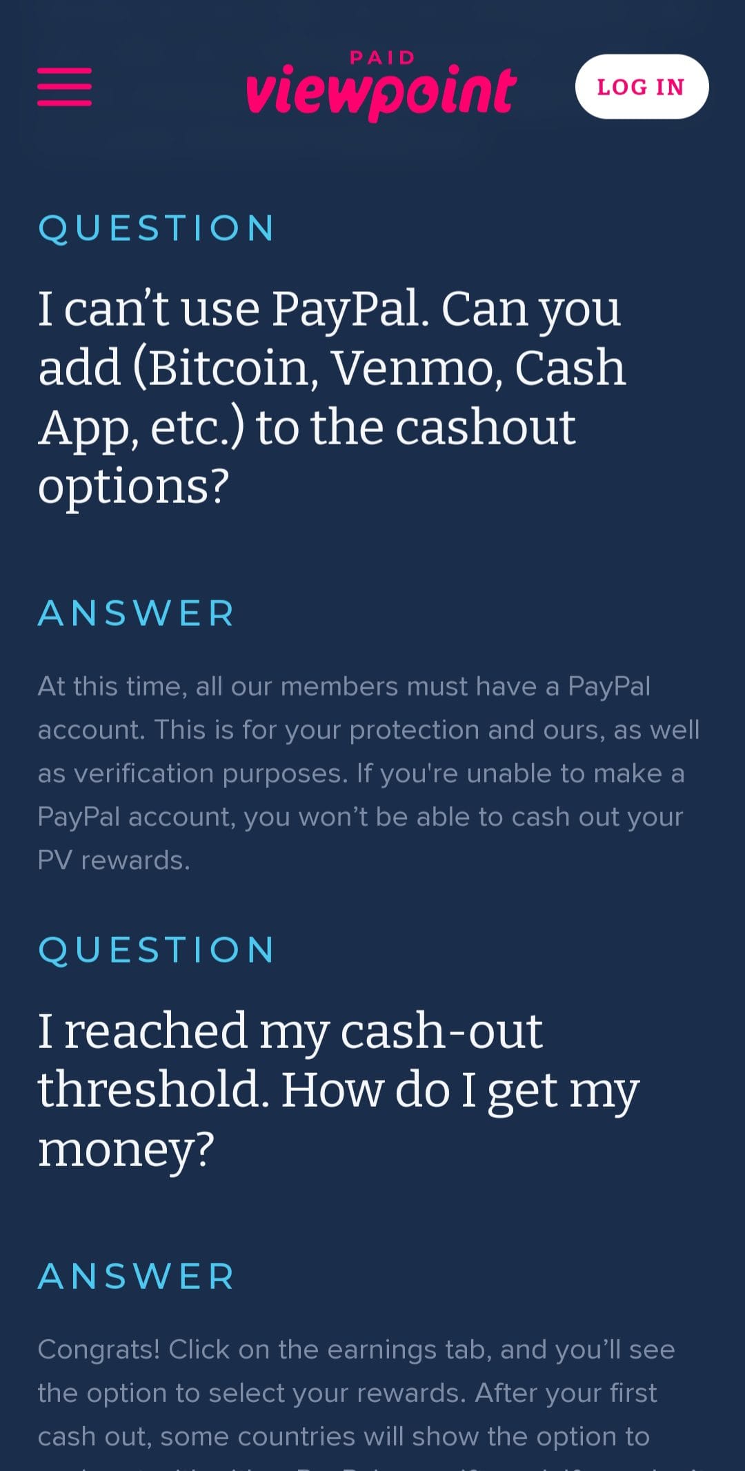 paidviewpoint cash out methods