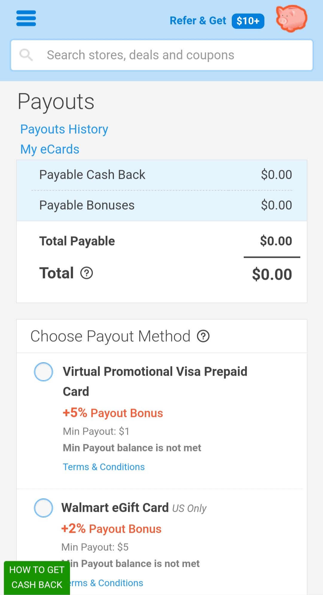 BeFrugal cashout options