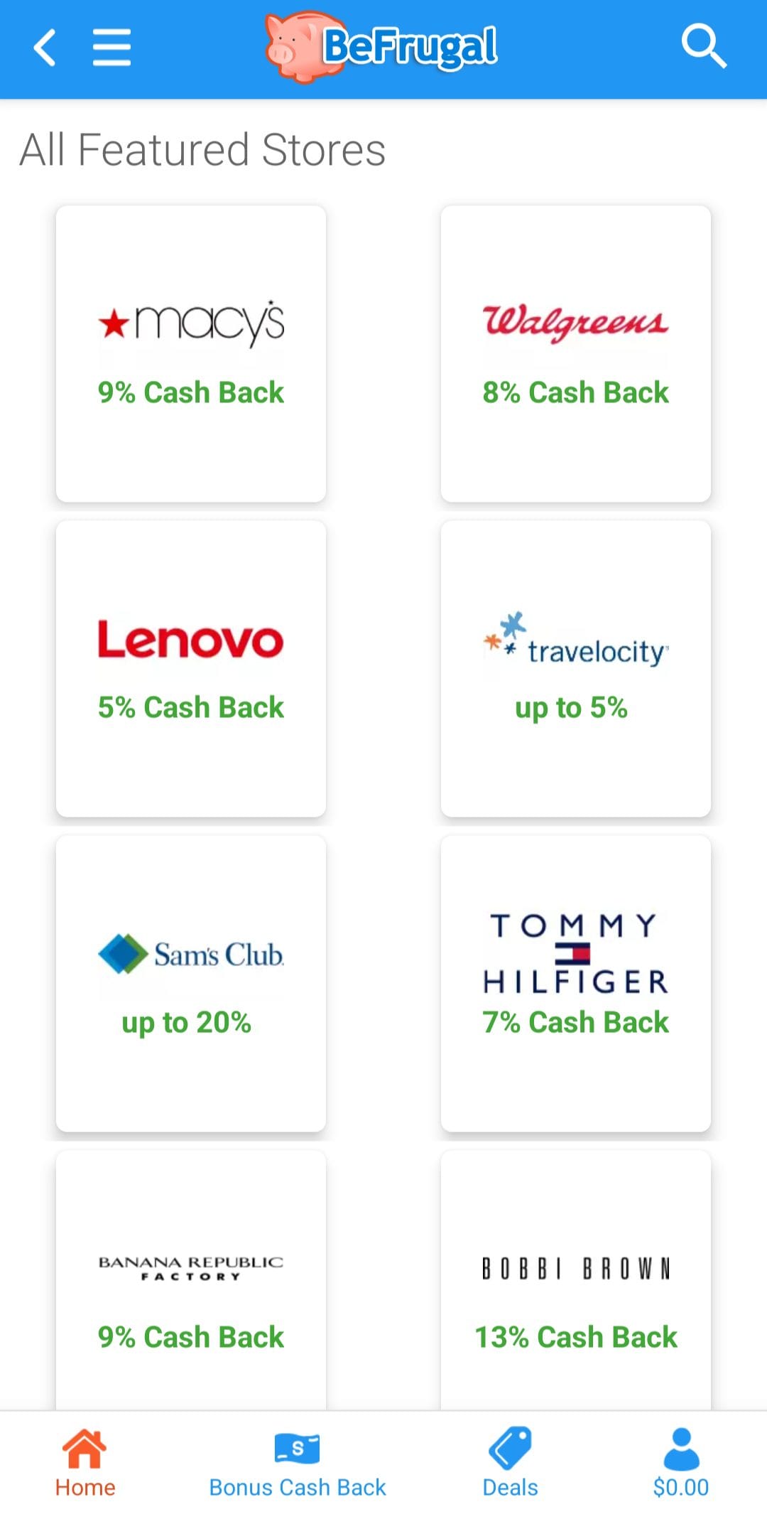 BeFrugal featured stores