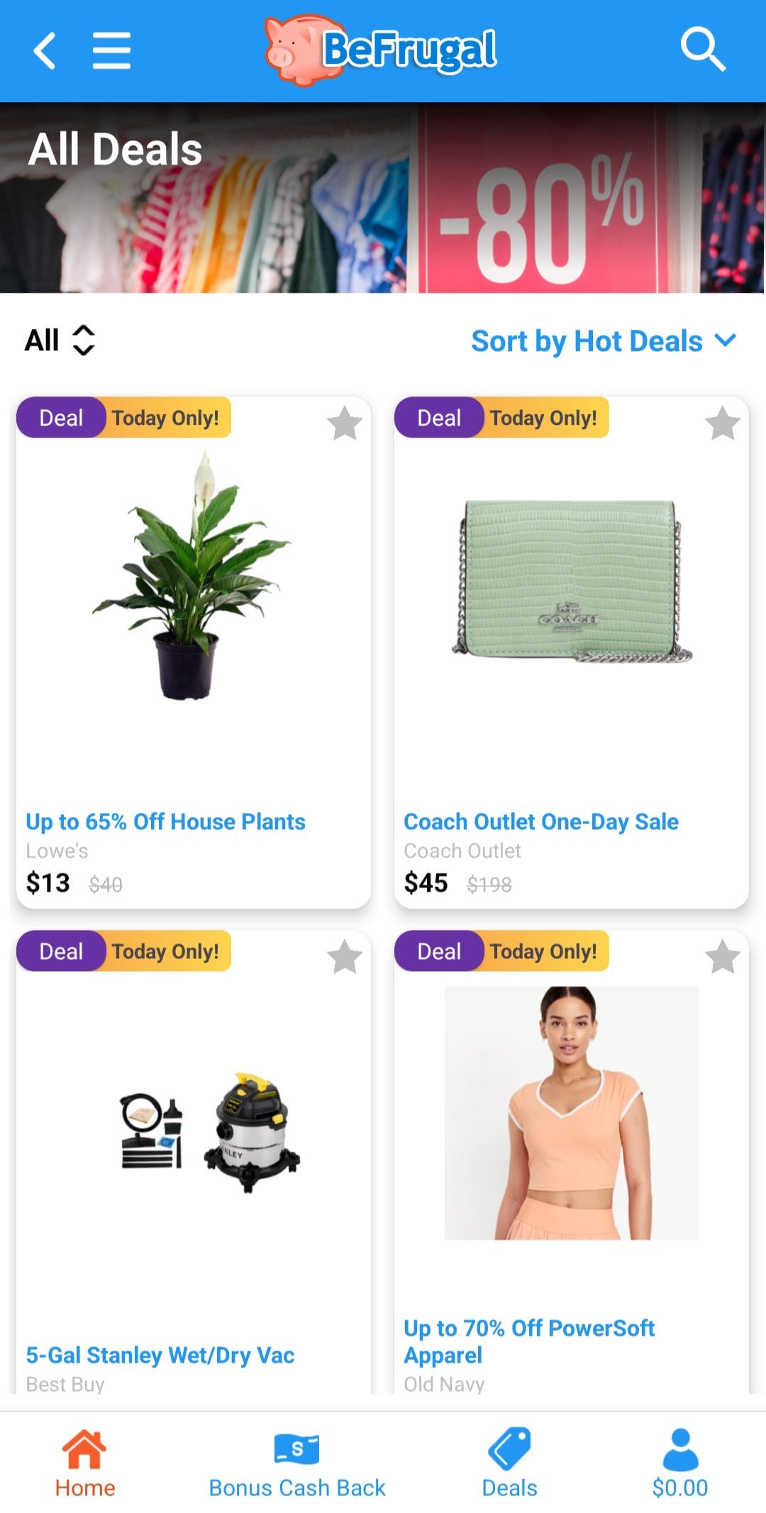 BeFrugal all deals