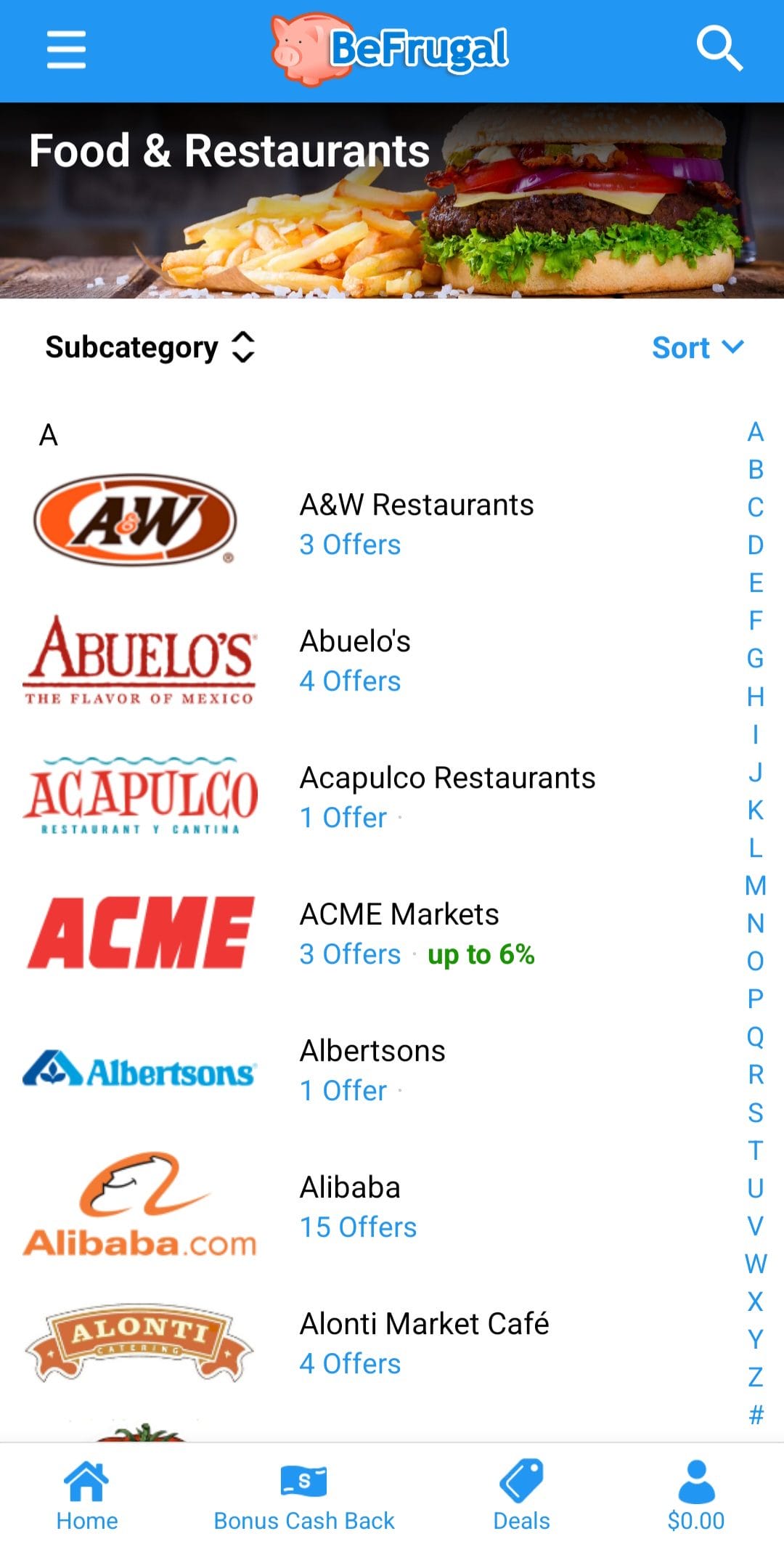 BeFrugal food and restaurants