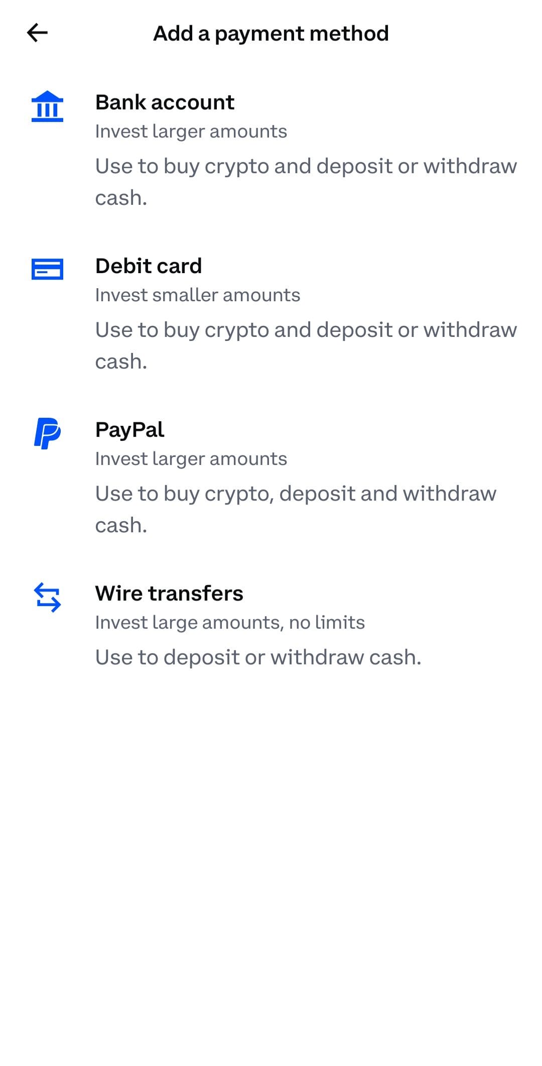 Coinbase payment methods