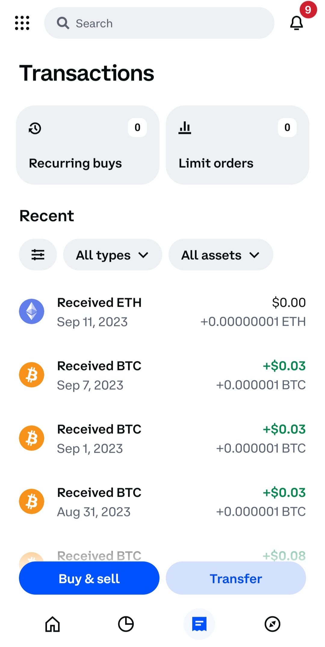 Coinbase transaction history