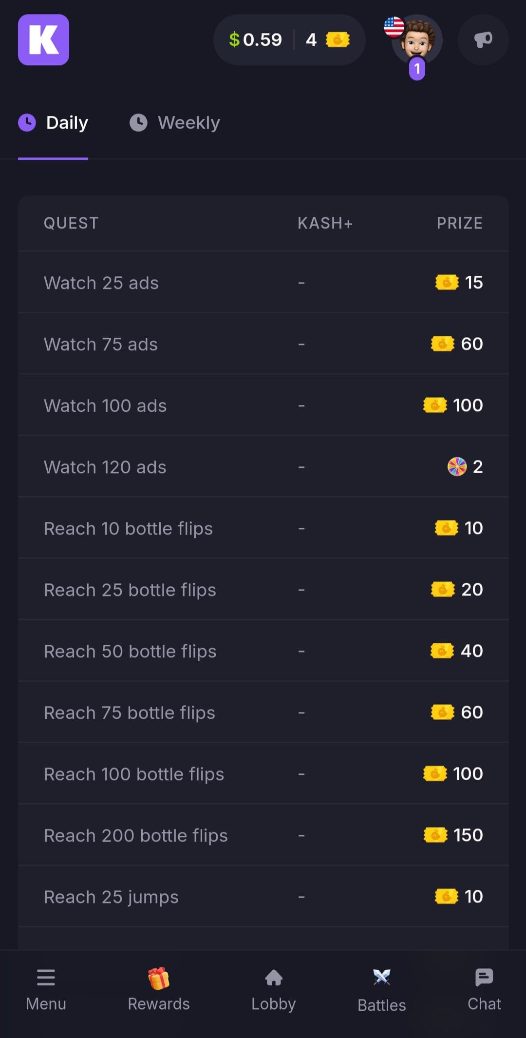 KASH daily quests