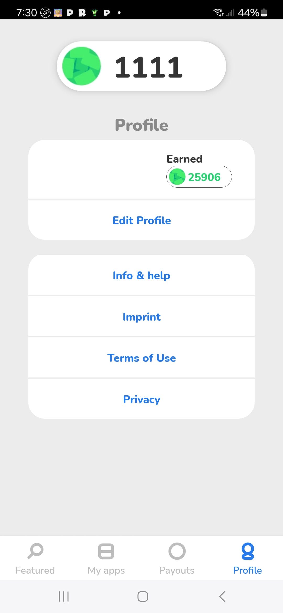 Money Well profile menu