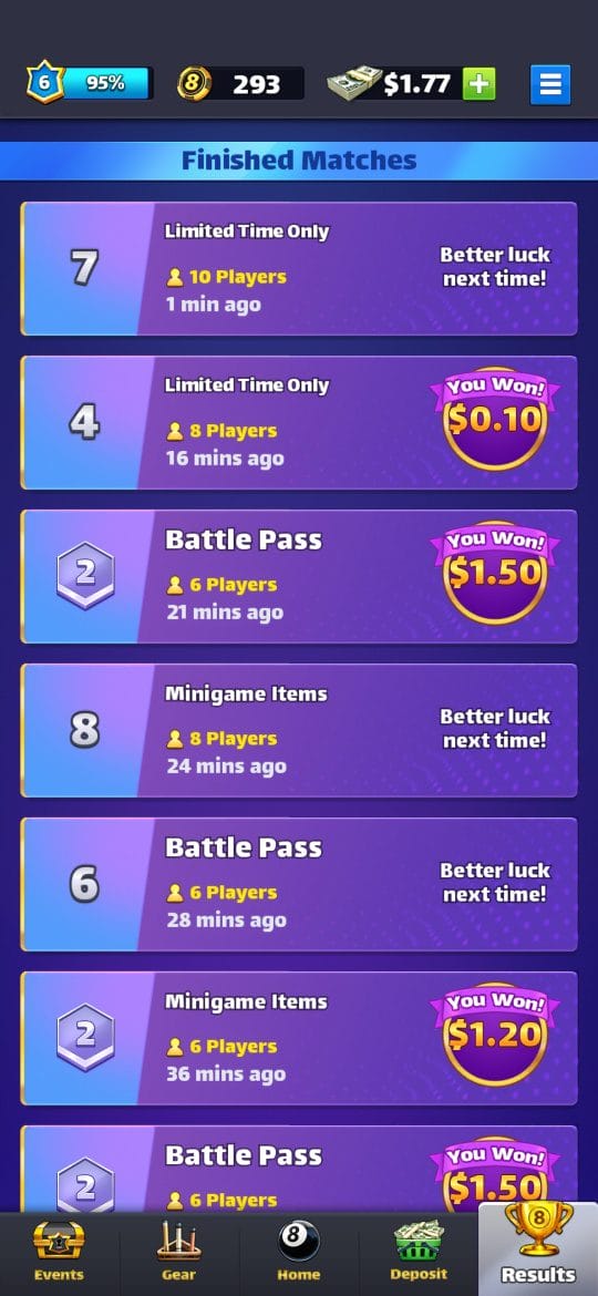 8 BALL STRIKE  finished matches