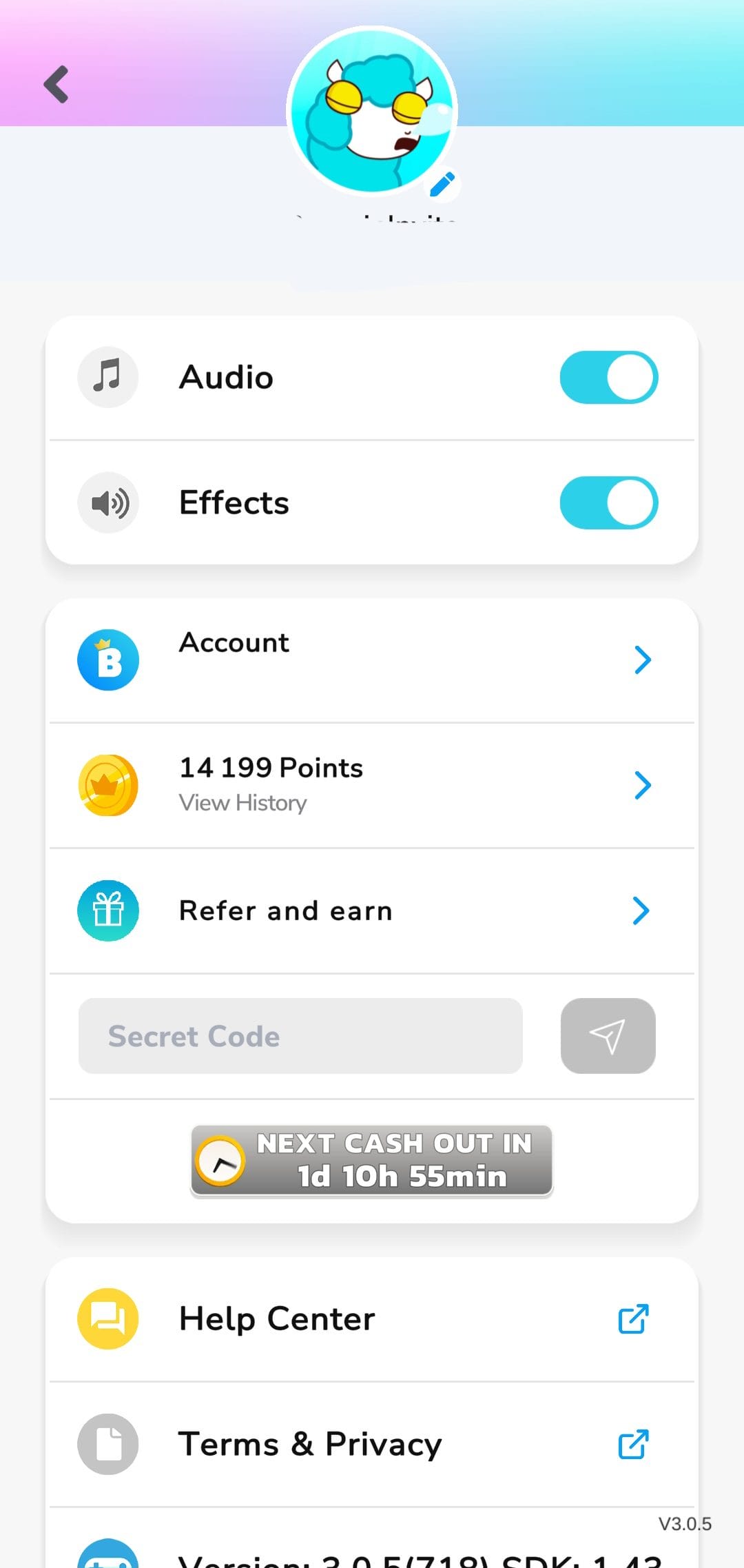 Bitcoin Blast profile menu