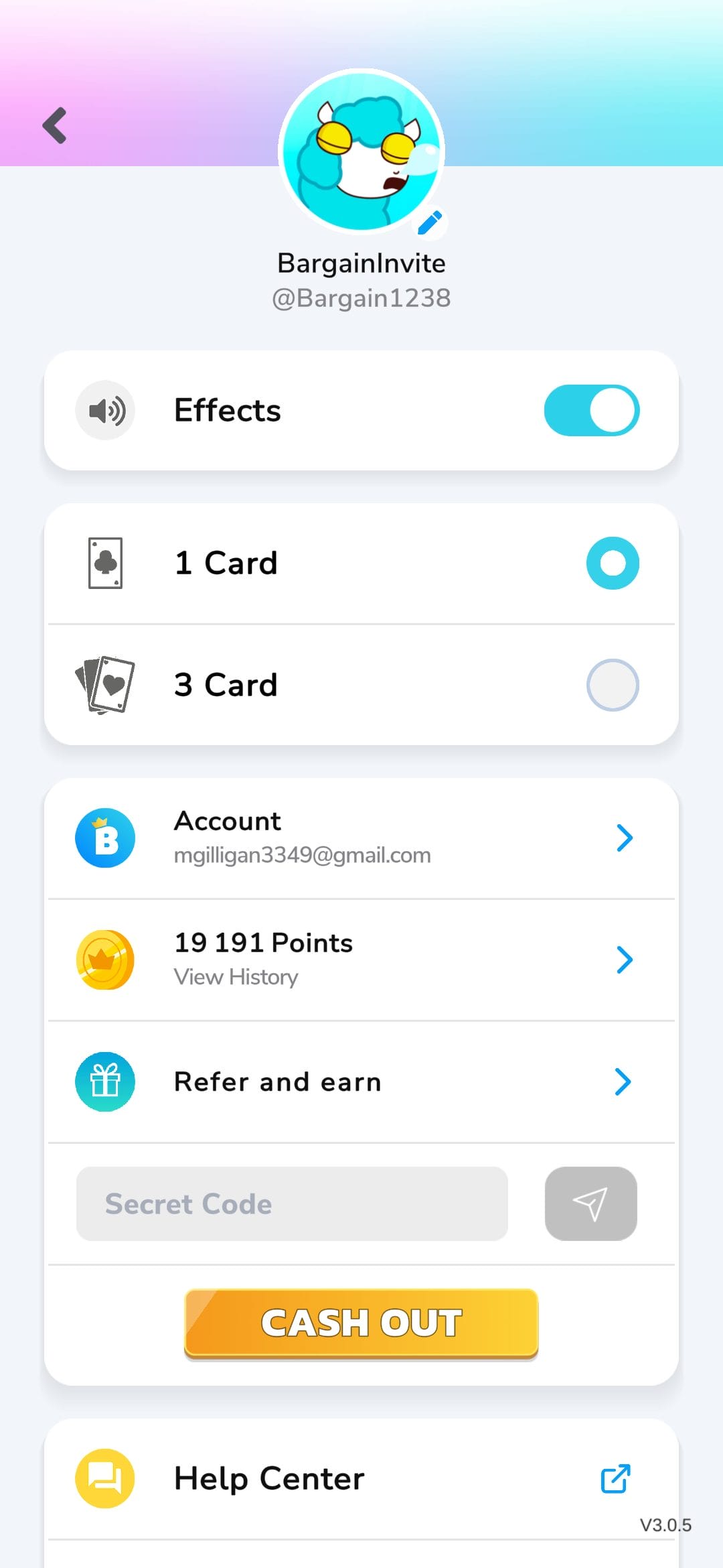 Bitcoin Solitaire profile menu