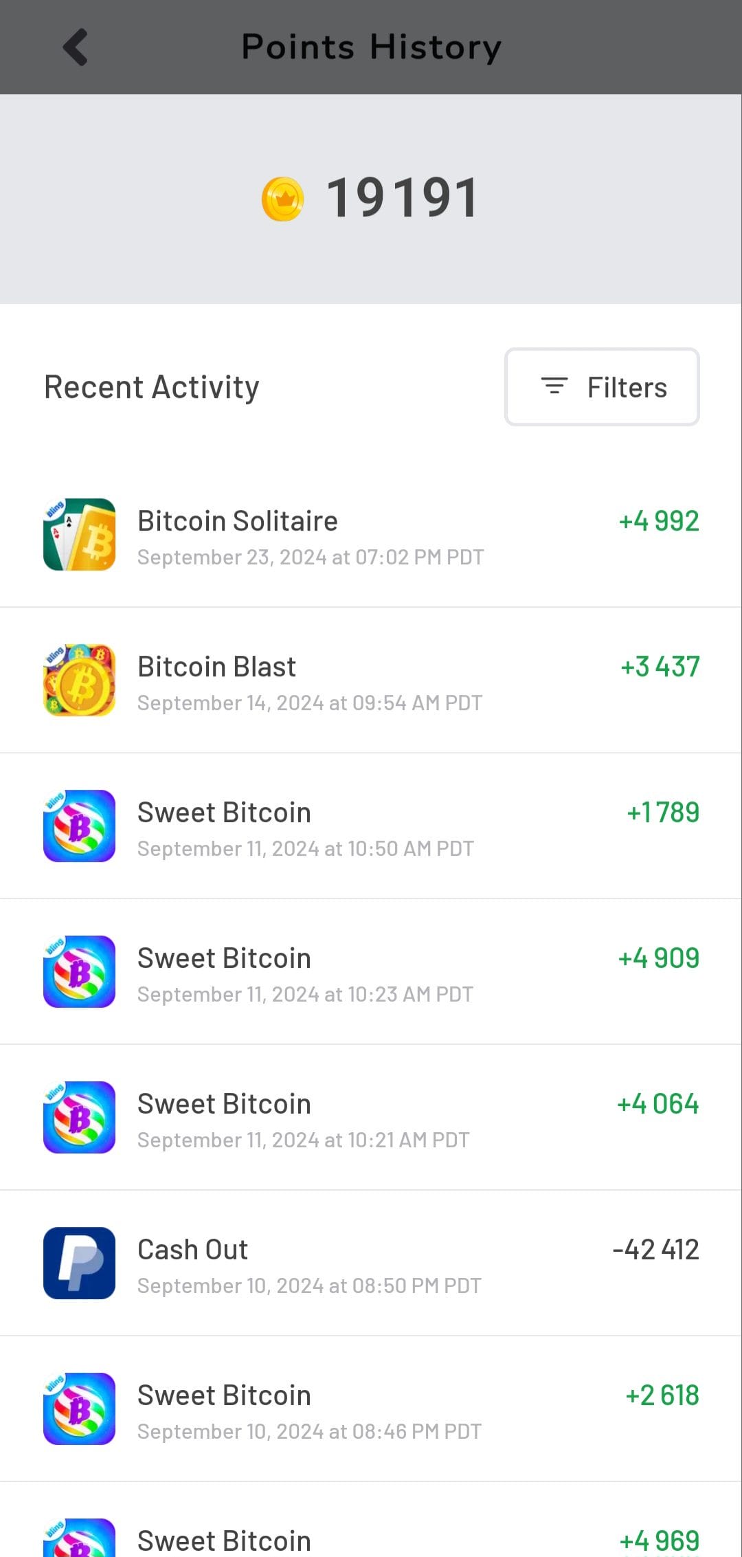 Bitcoin Solitaire earning activity