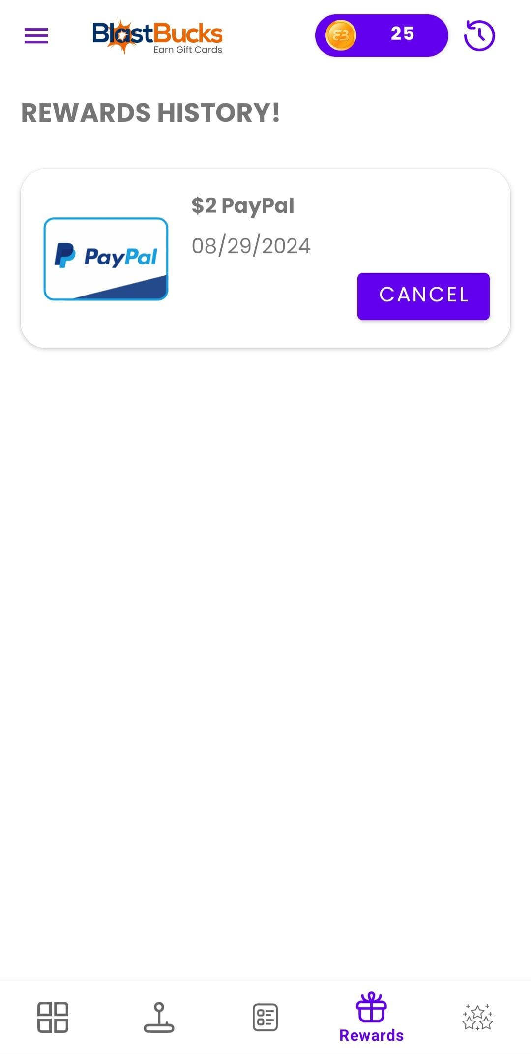 BlastBucks rewards history