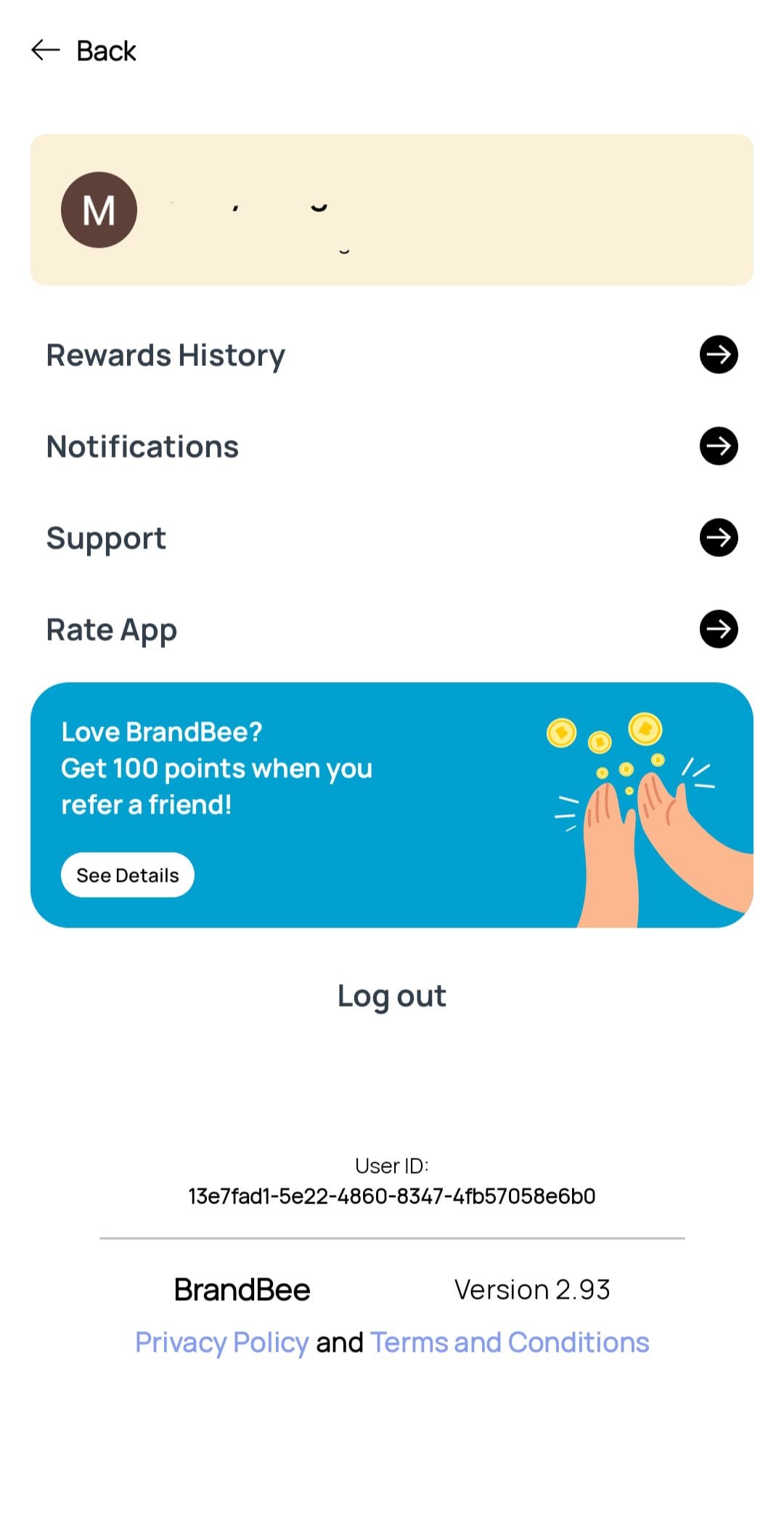 BrandBee profile menu