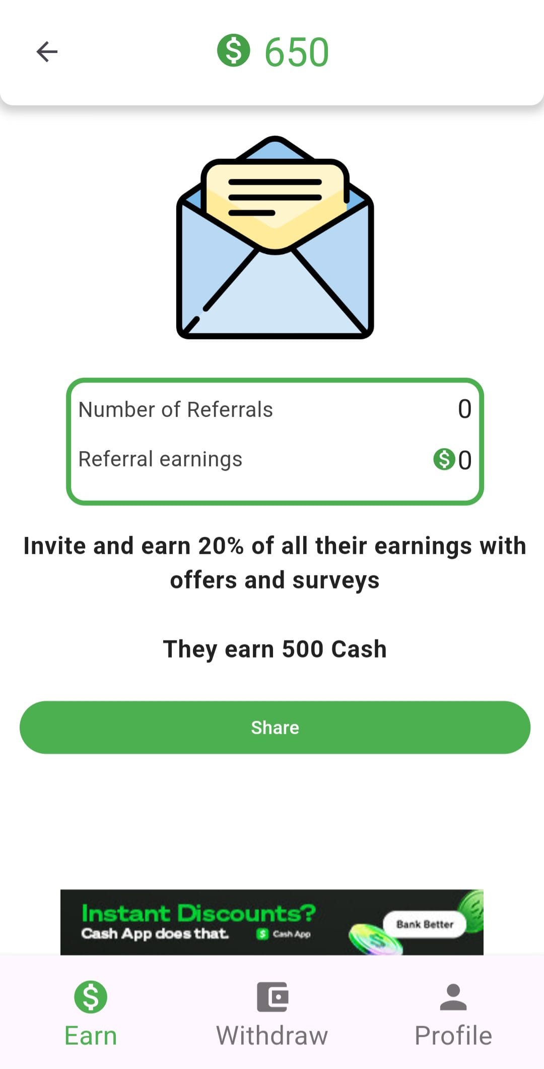 Cashing Referral Code