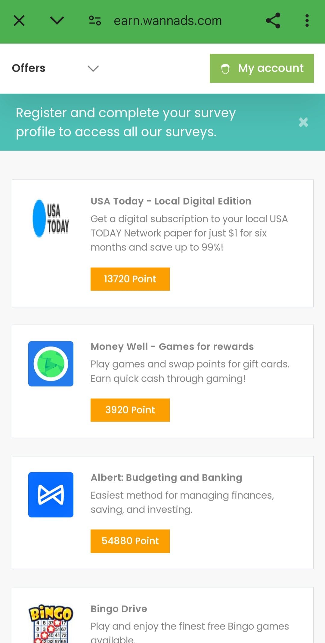 Cashing Wannads Offers