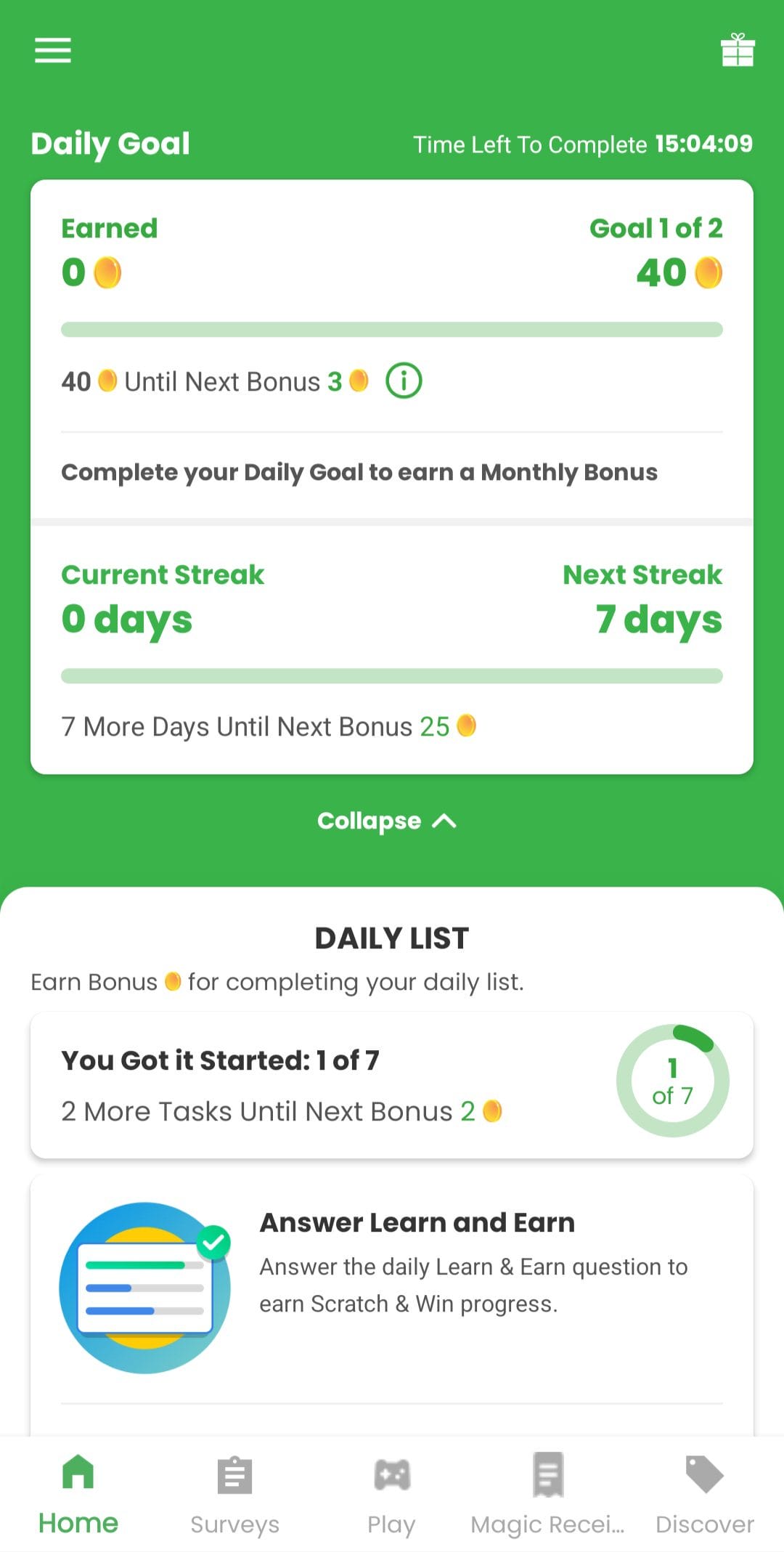 Easy Bucks daily goals
